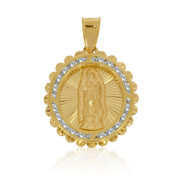 Medalla Redonda Virgen de Guadalupe, Perimetro de Flor - Oro 10K