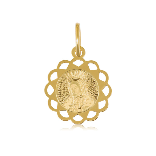 Medalla Rostro de Virgen de Guadalupe en Flor - Oro 10K