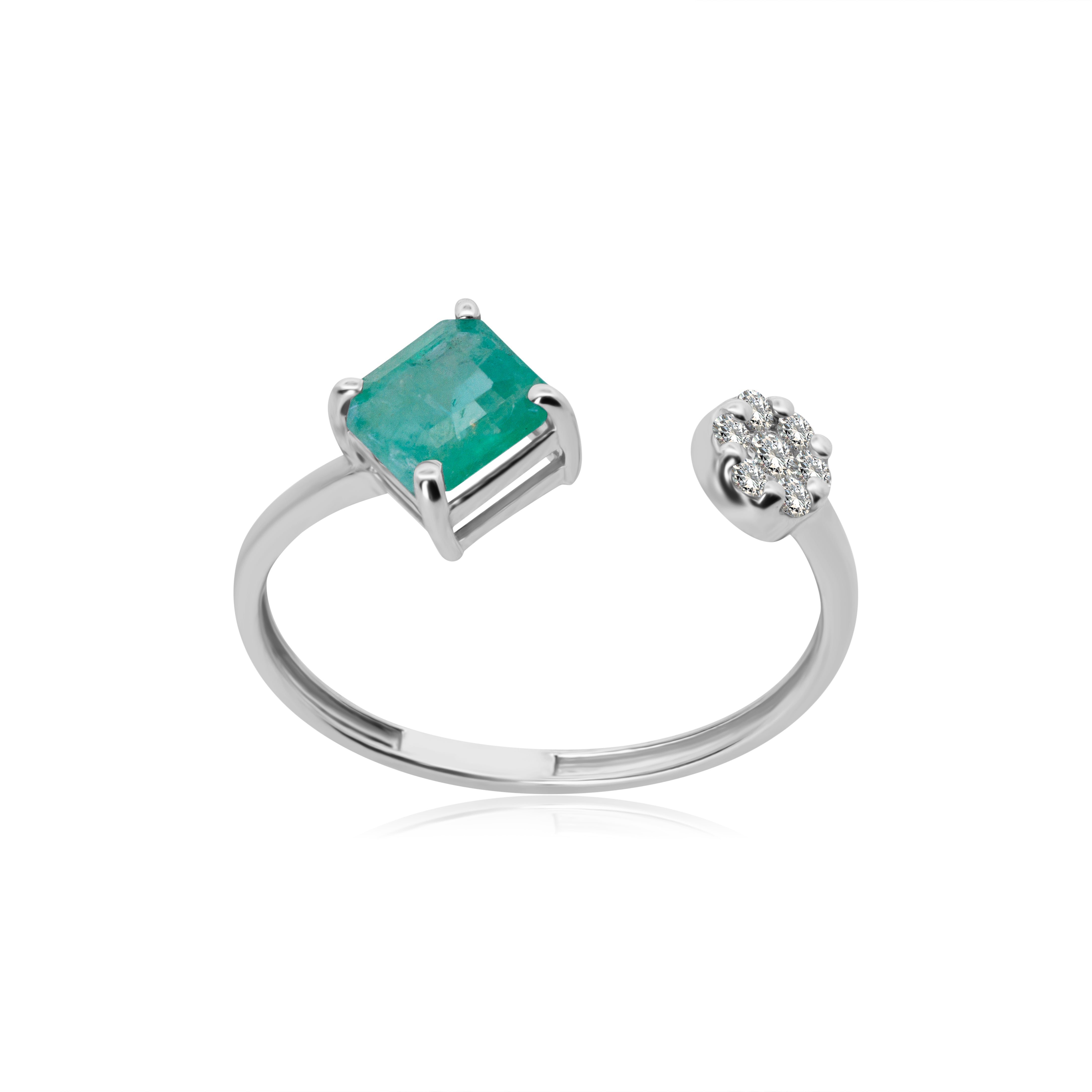 Anillo de Oro Blanco 14K Esmeralda y Zafiro con BRILLANTE NATURAL .09ct.