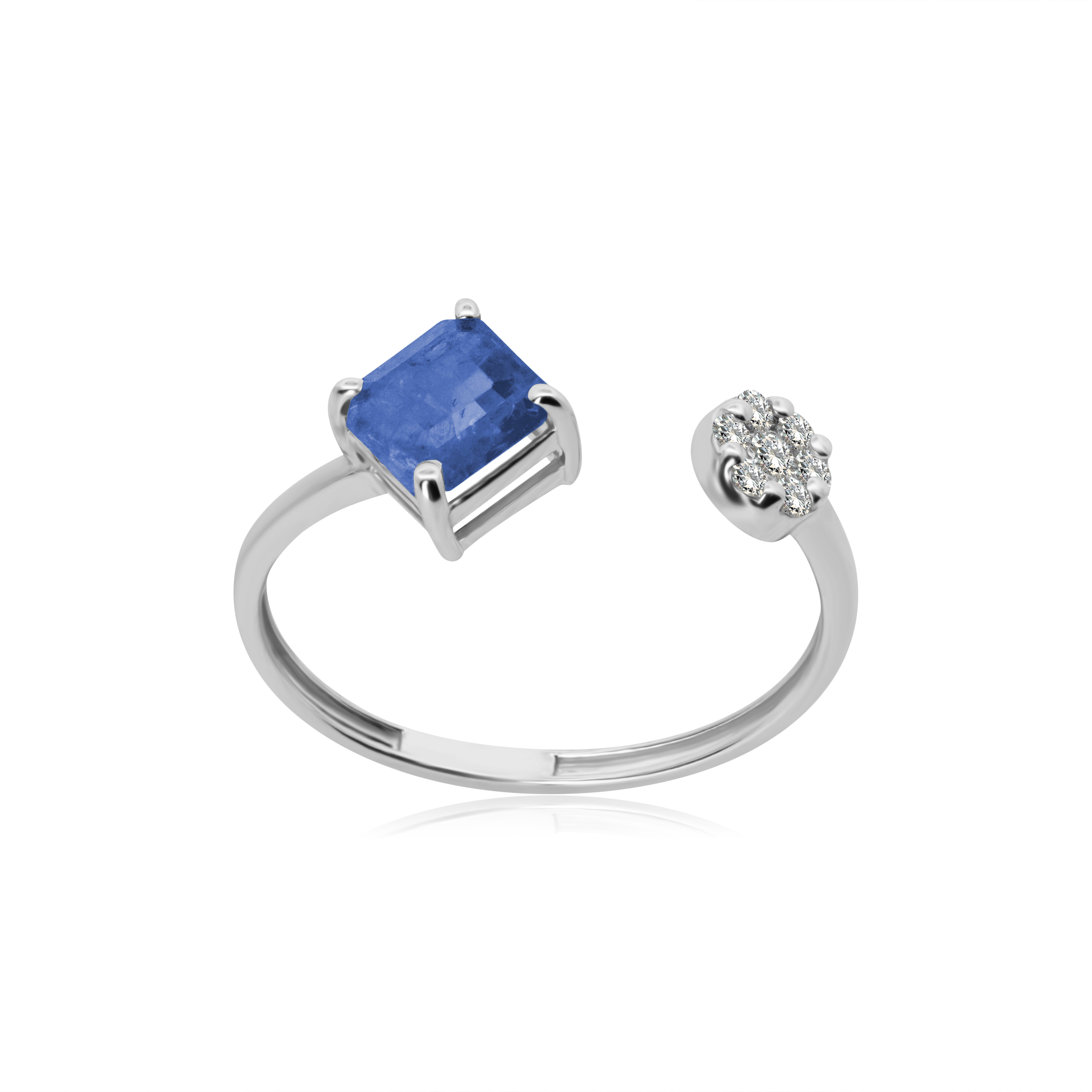 Anillo de Oro Blanco 14K Esmeralda y Zafiro con BRILLANTE NATURAL .09ct.