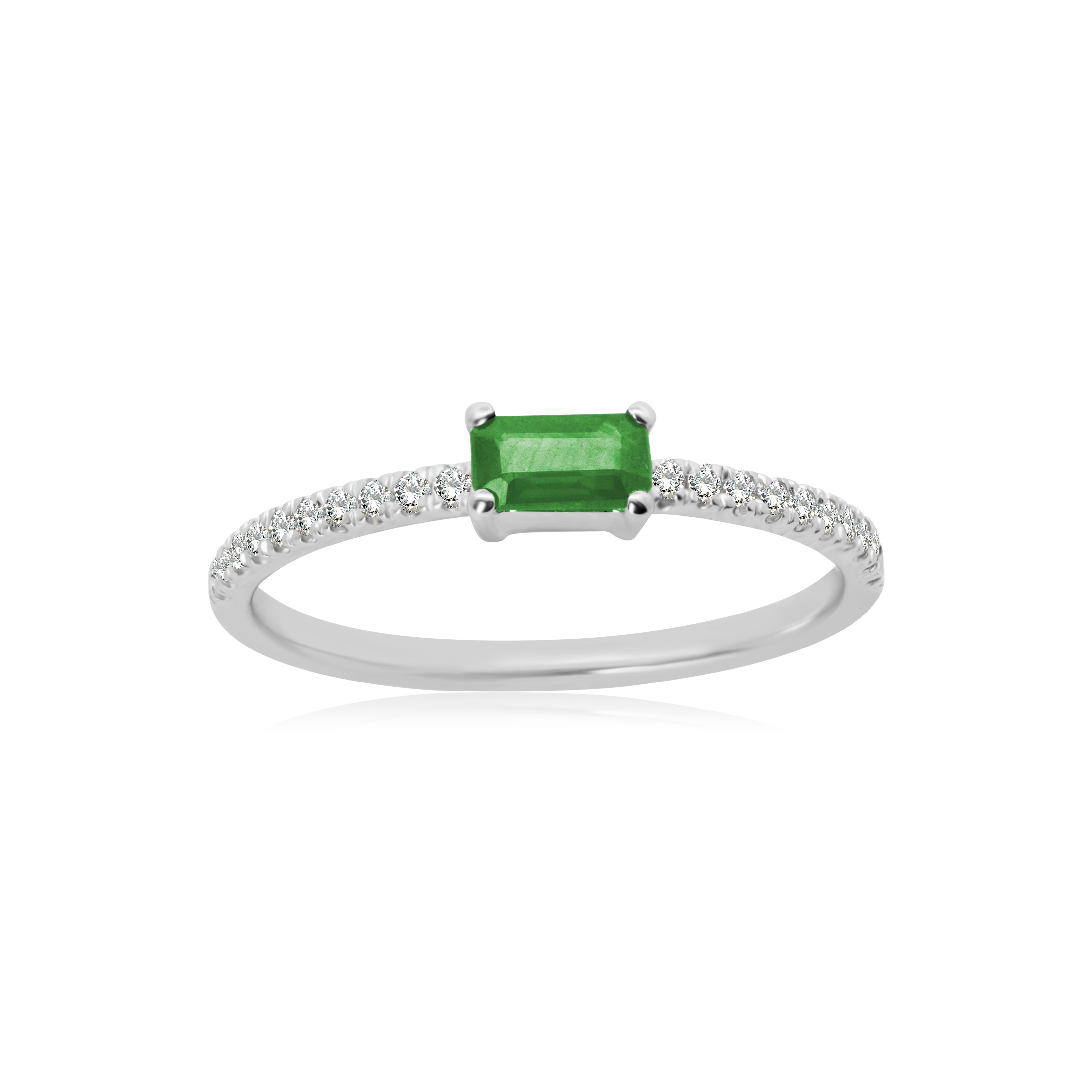 Anillo de Oro Blanco 14K Esmeralda y Zafiro con BRILLANTE NATURAL .09ct.