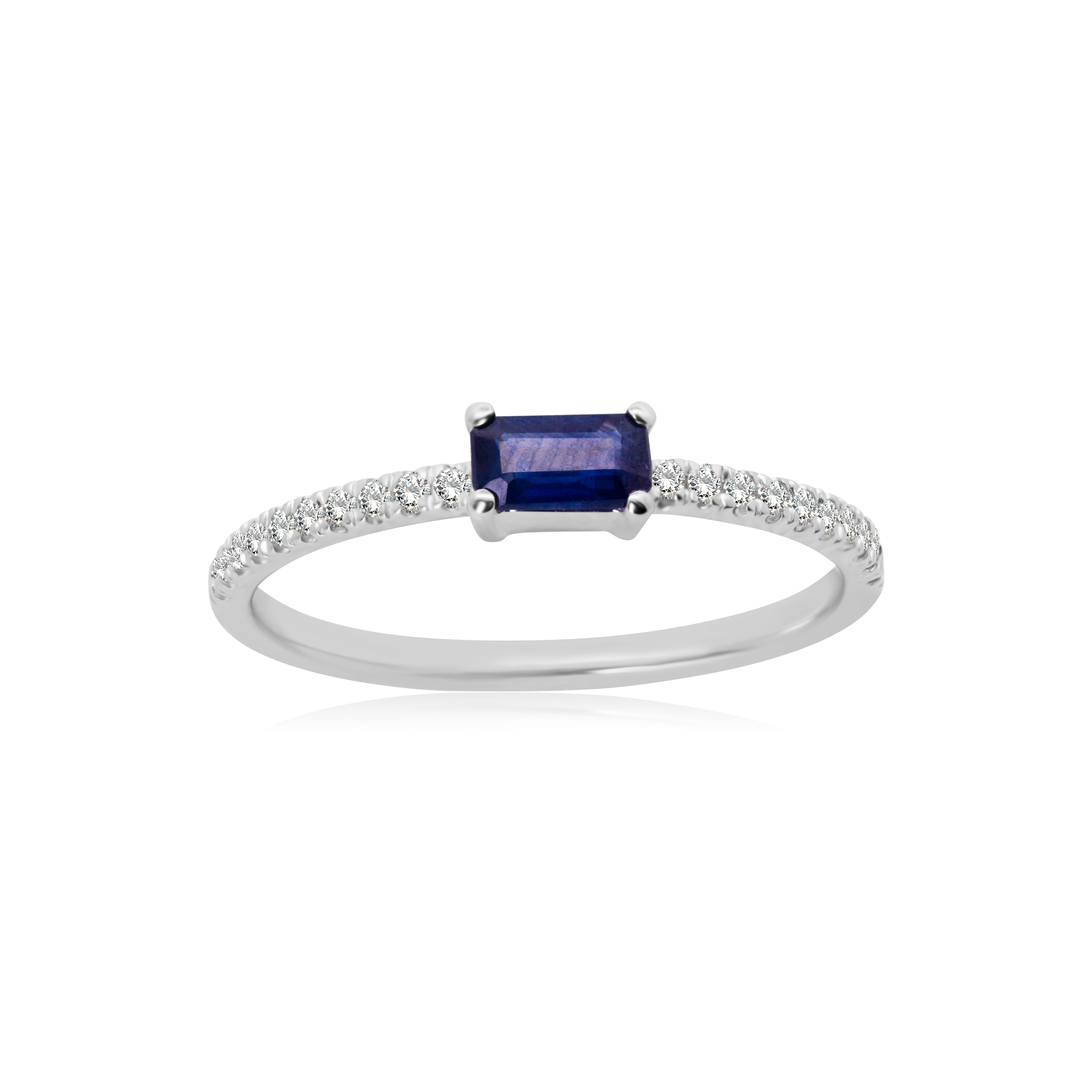Anillo de Oro Blanco 14K Esmeralda y Zafiro con BRILLANTE NATURAL .09ct.