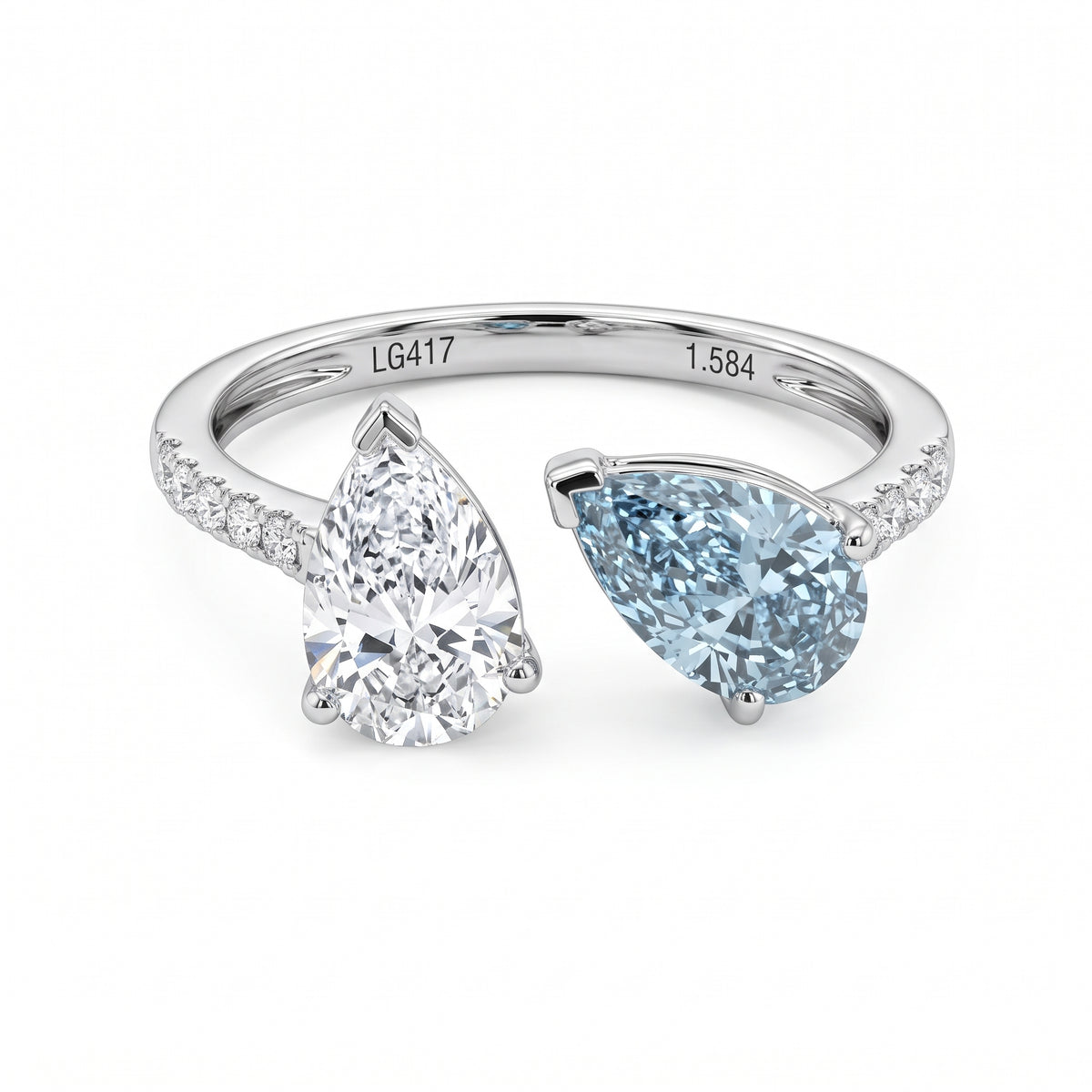 Anillo de Oro 10K Anillo Toi et Moi Brillante Blanco y Brillante Azul LAB, 1.71ct