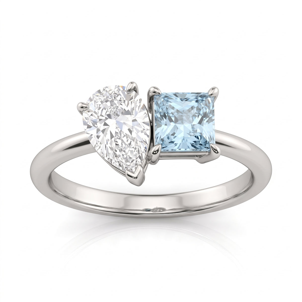Anillo de Oro 10K Anillo Toi et Moi Brillante Blanco y Brillante Azul LAB, 1.57ct