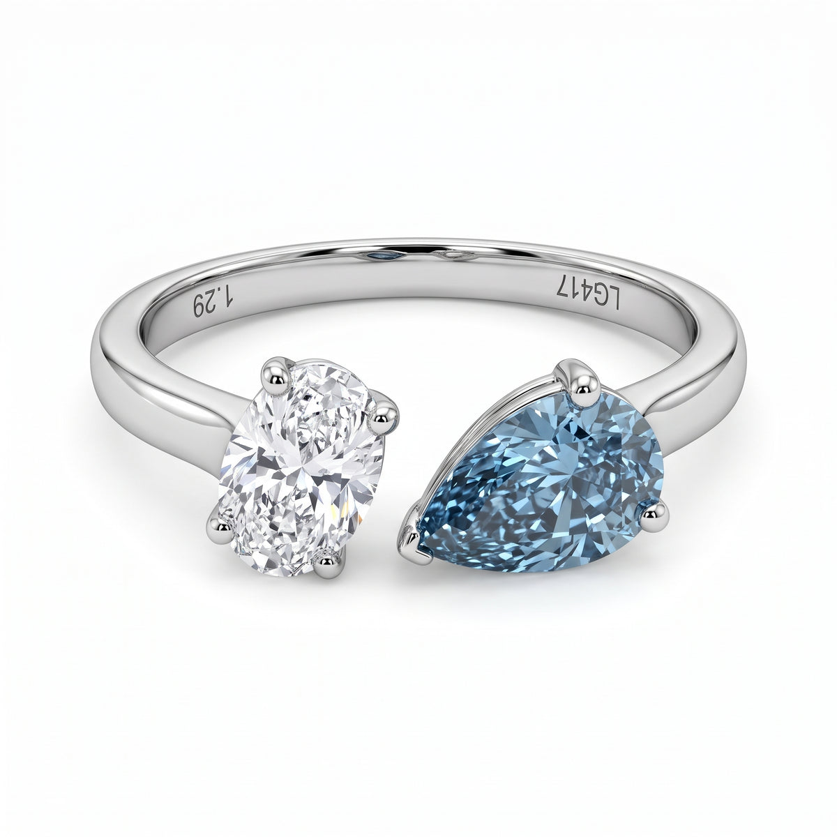 Anillo de Oro 10K Anillo Toi et Moi Brillante Blanco y Brillante Azul LAB, 1.57ct