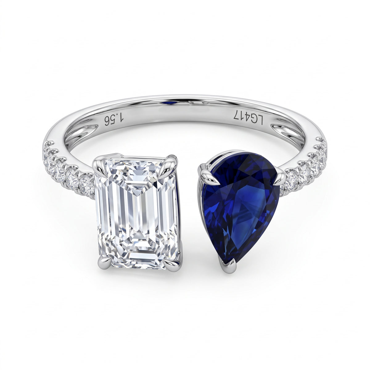 Anillo de Oro 10K Toi et Moi Brillante Blanco LAB, 1.56ct y Brillante Azul LAB, 1.12ct