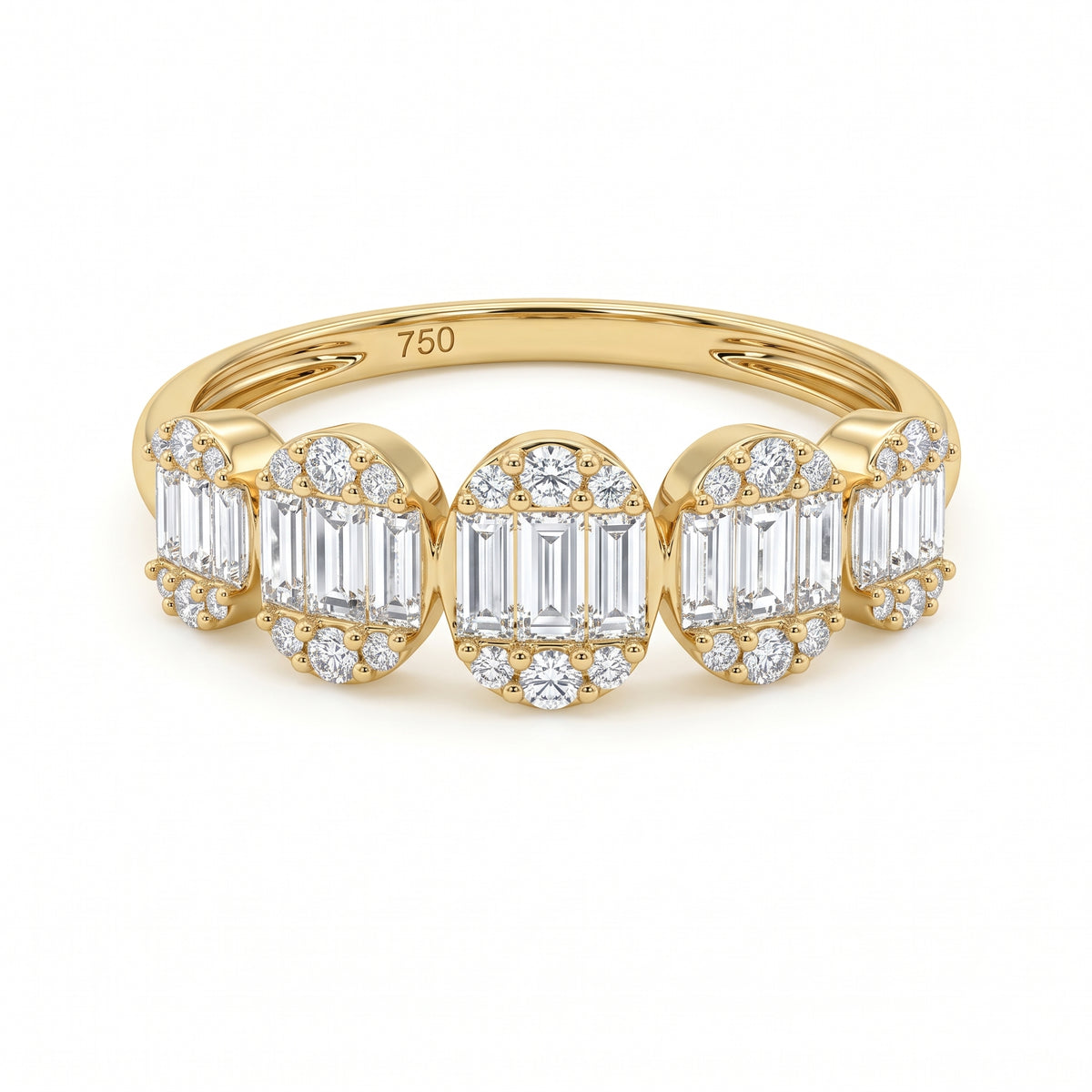 Anillo de Oro 18K Churumbela Oval Baguettes BRILLANTE NATURAL .59ct