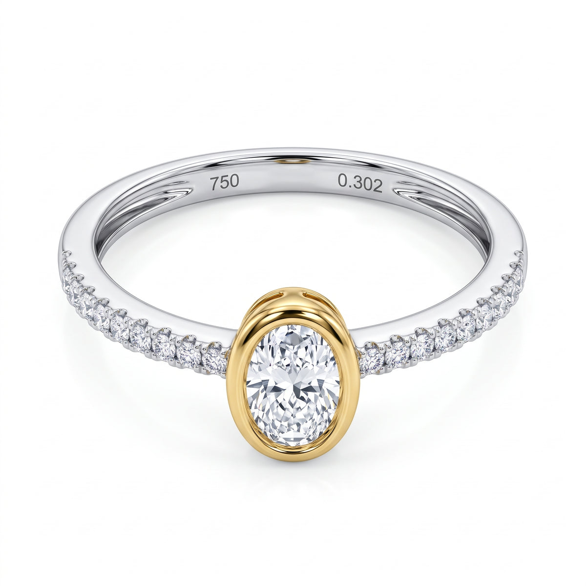 Anillo de Oro 18K Pavé y Central Biselado BRILLANTE NATURAL .41ct