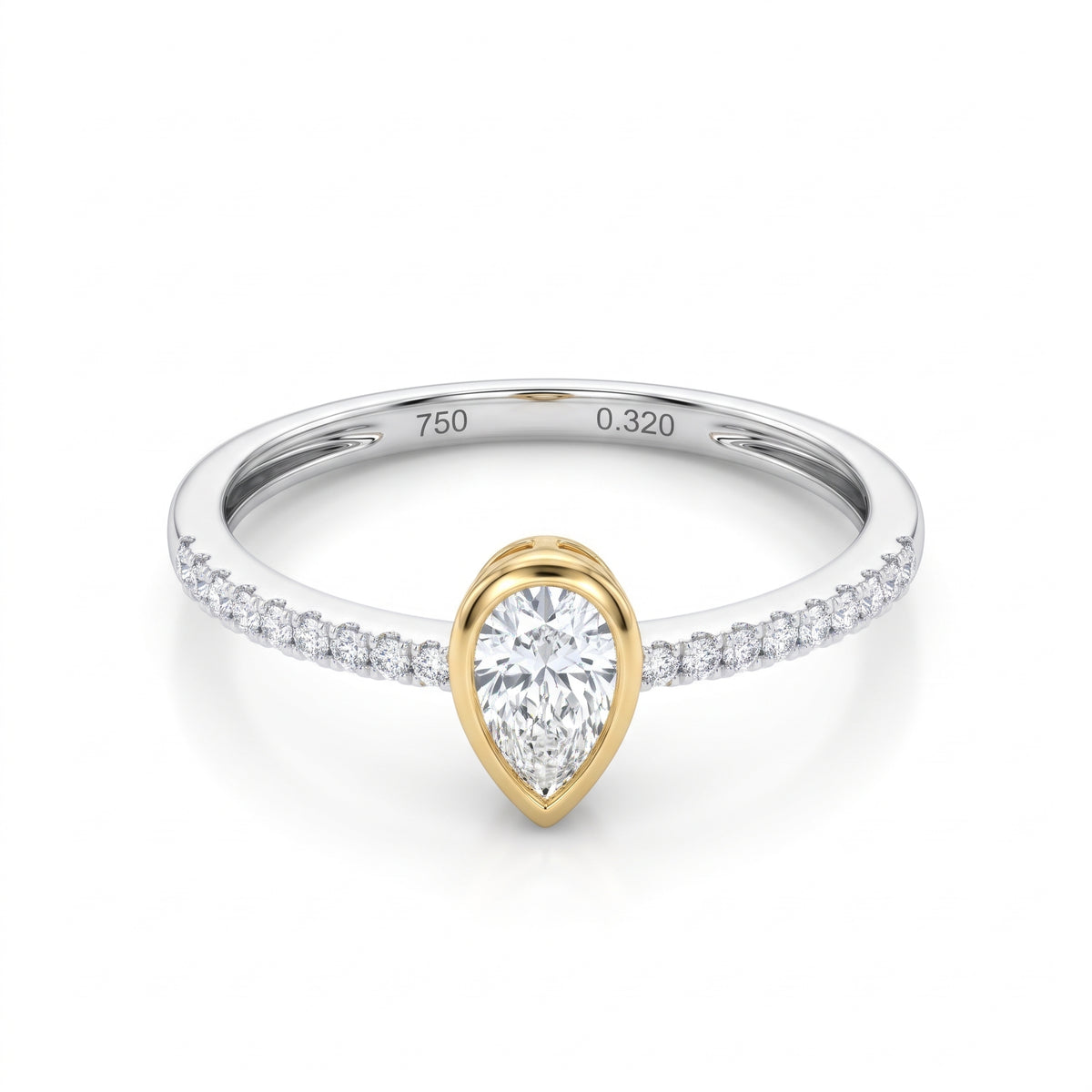Anillo de Oro 18K Pavé y Central Biselado BRILLANTE NATURAL .43ct