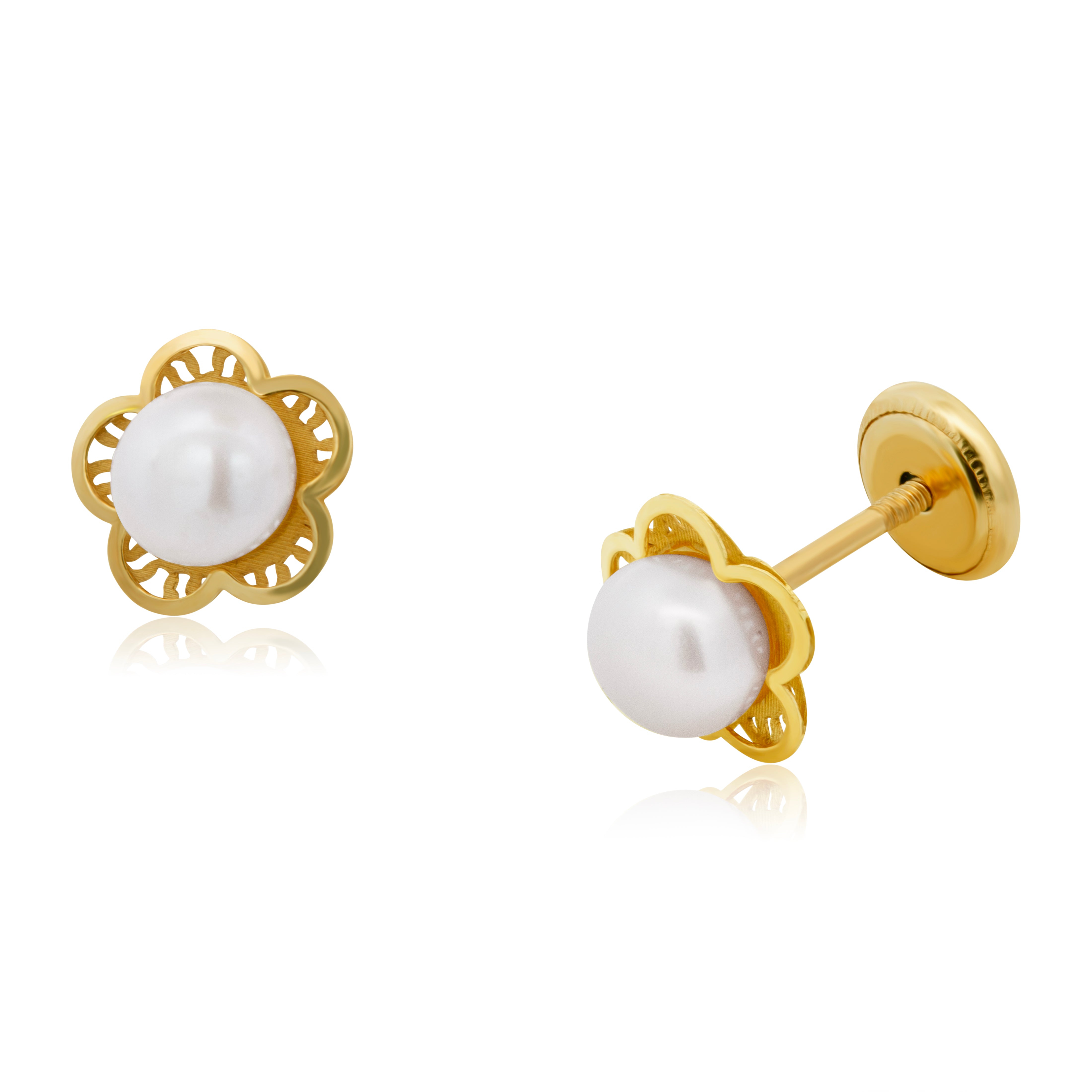 Broquel Español Oro 14k de Perla con Bisel Flor