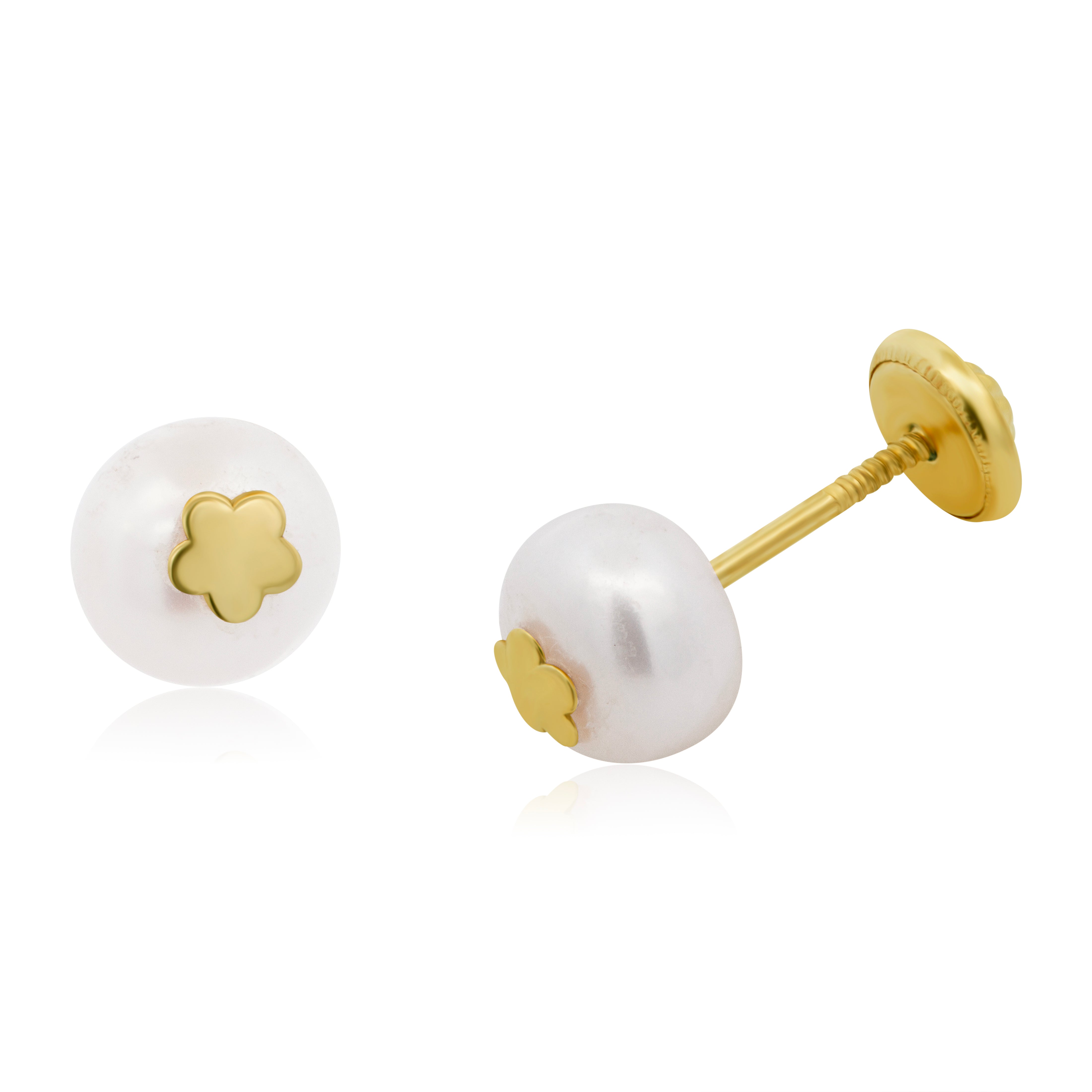 Broquel Español Oro 14k de Perla con Florecita