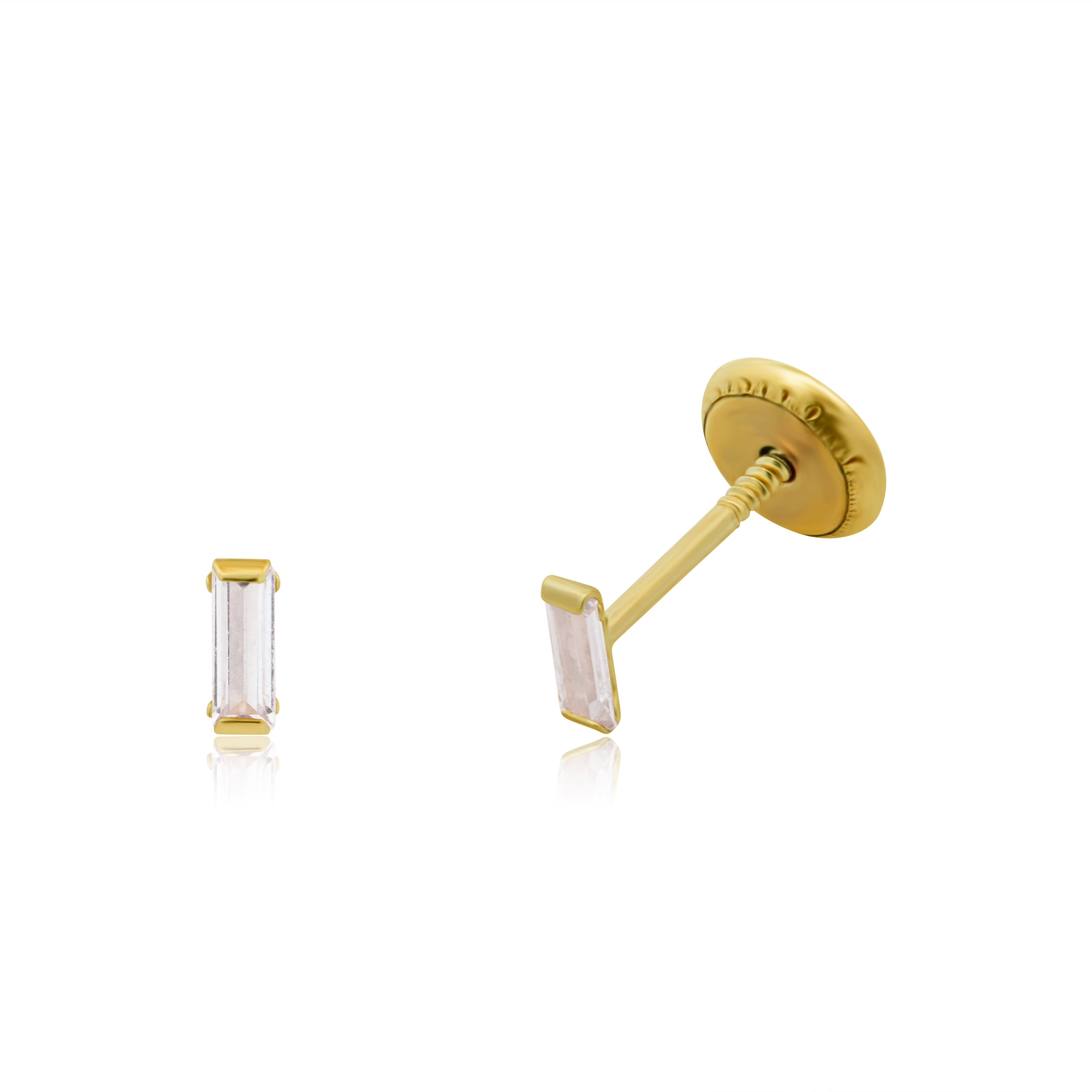 Broquel Español Oro 14k de  Baguette de Zirconia