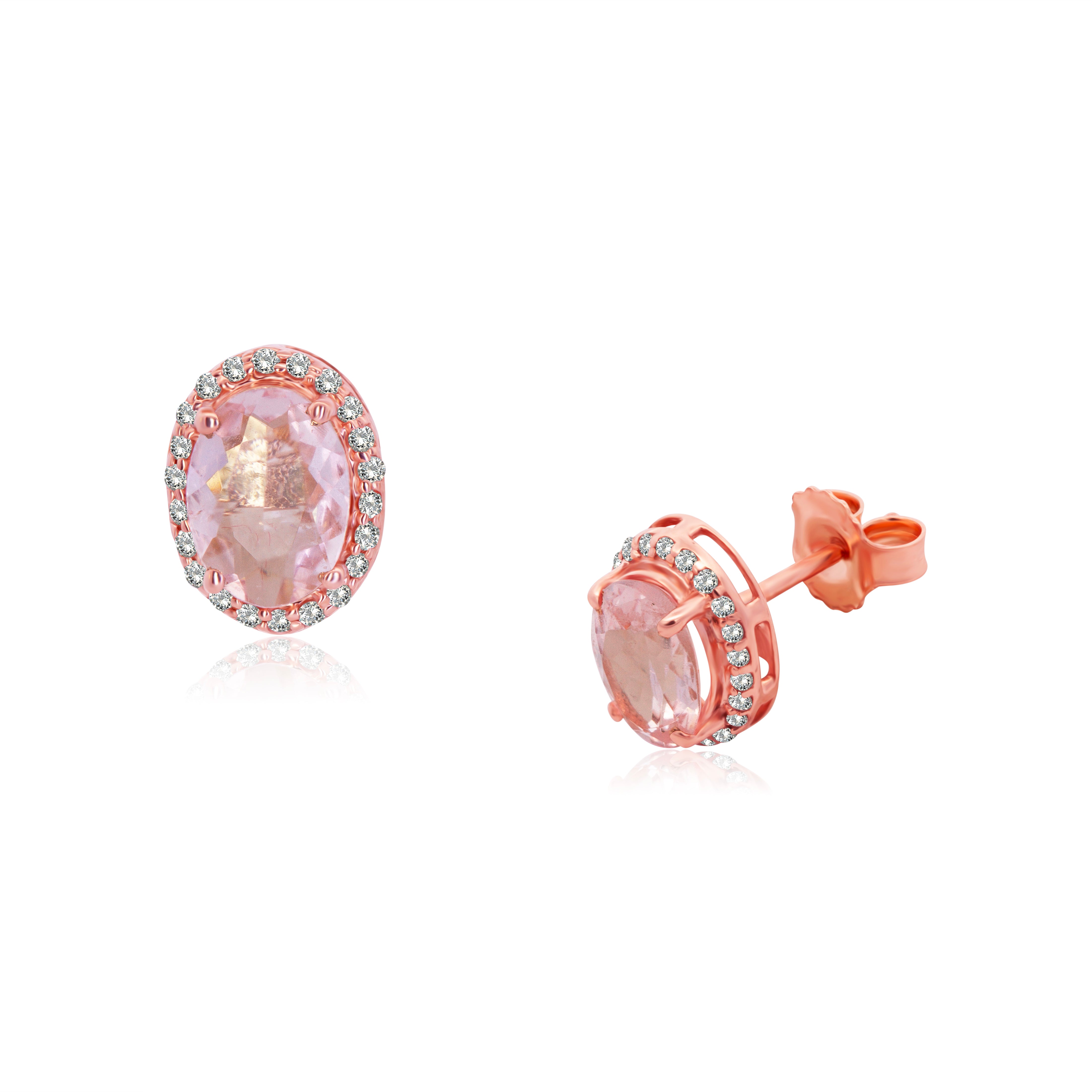 Broqueles de Oro 14K Morganita 1.50ct. y BRILLANTE NATURAL .13ct.