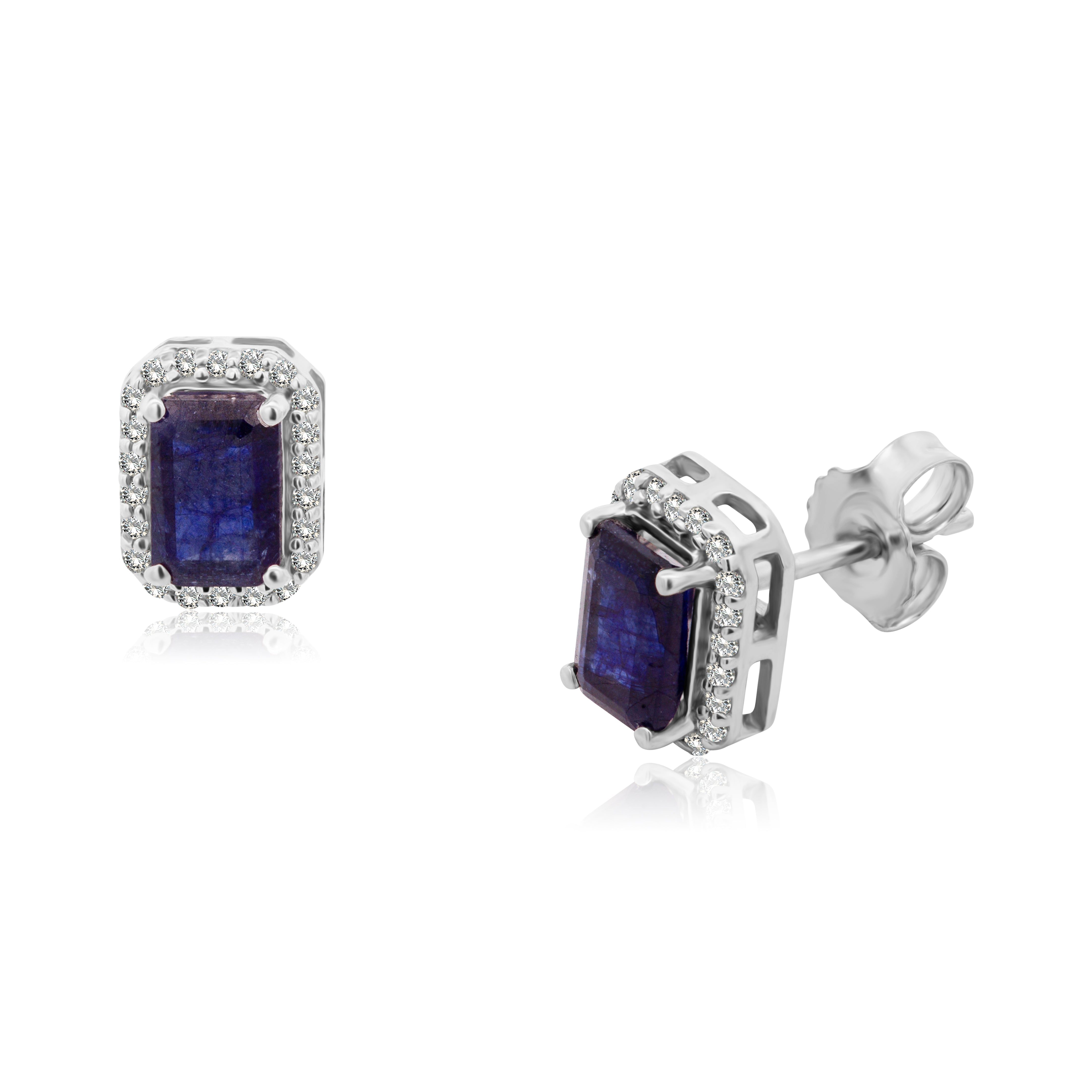 Broqueles de Oro 14K Zafiro 1.55ct. y BRILLANTE NATURAL .13ct.
