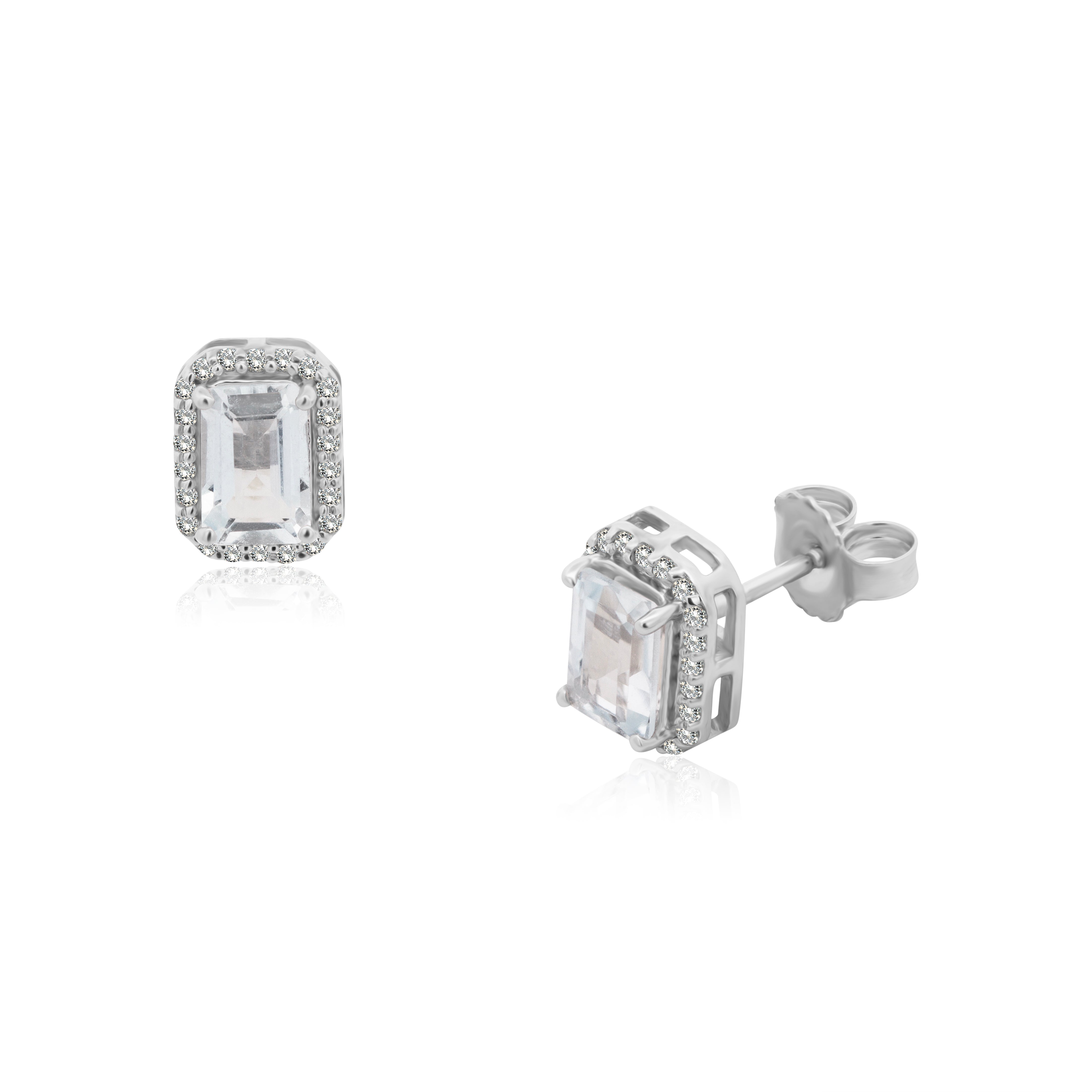 Broqueles de Oro 14K Aguamarina .90ct. y BRILLANTE NATURAL .13ct.