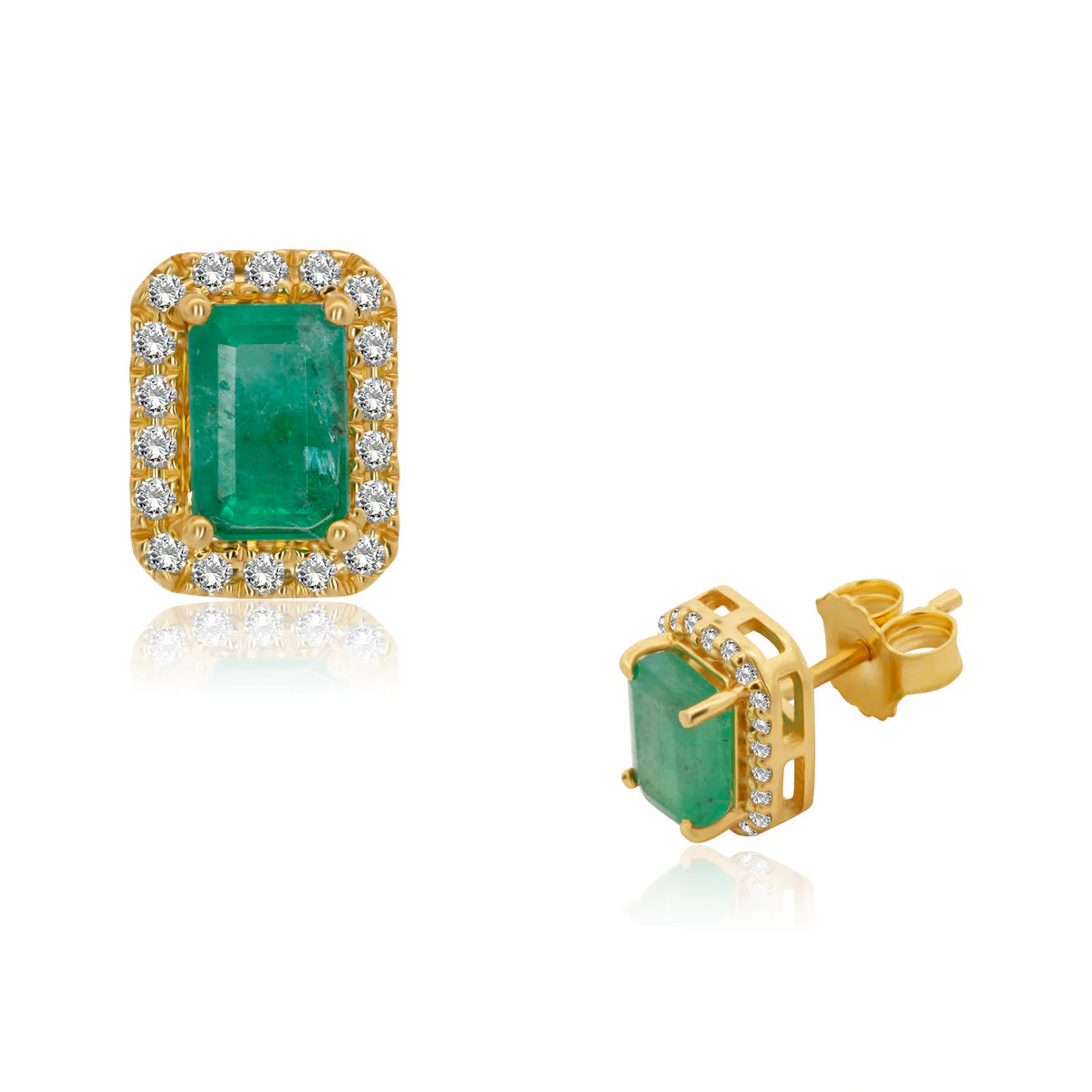 Broqueles de Oro Amarillo y Blanco 18K Esmeralda 1.24ct. y BRILLANTE NATURAL .18ct.