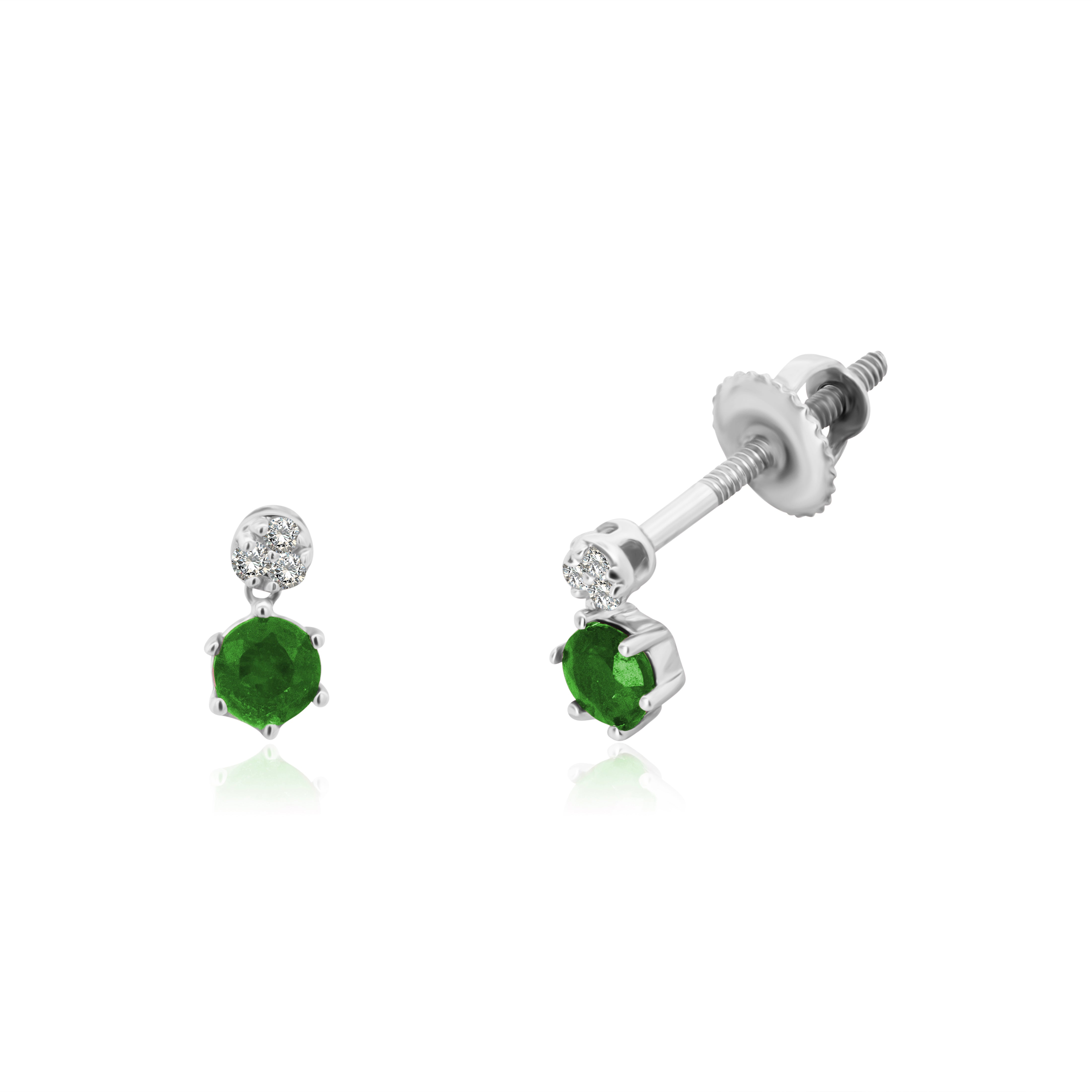Broqueles Oro Blanco 14K Esmeralda y Rubi BRILLANTES NATURALES .03CT