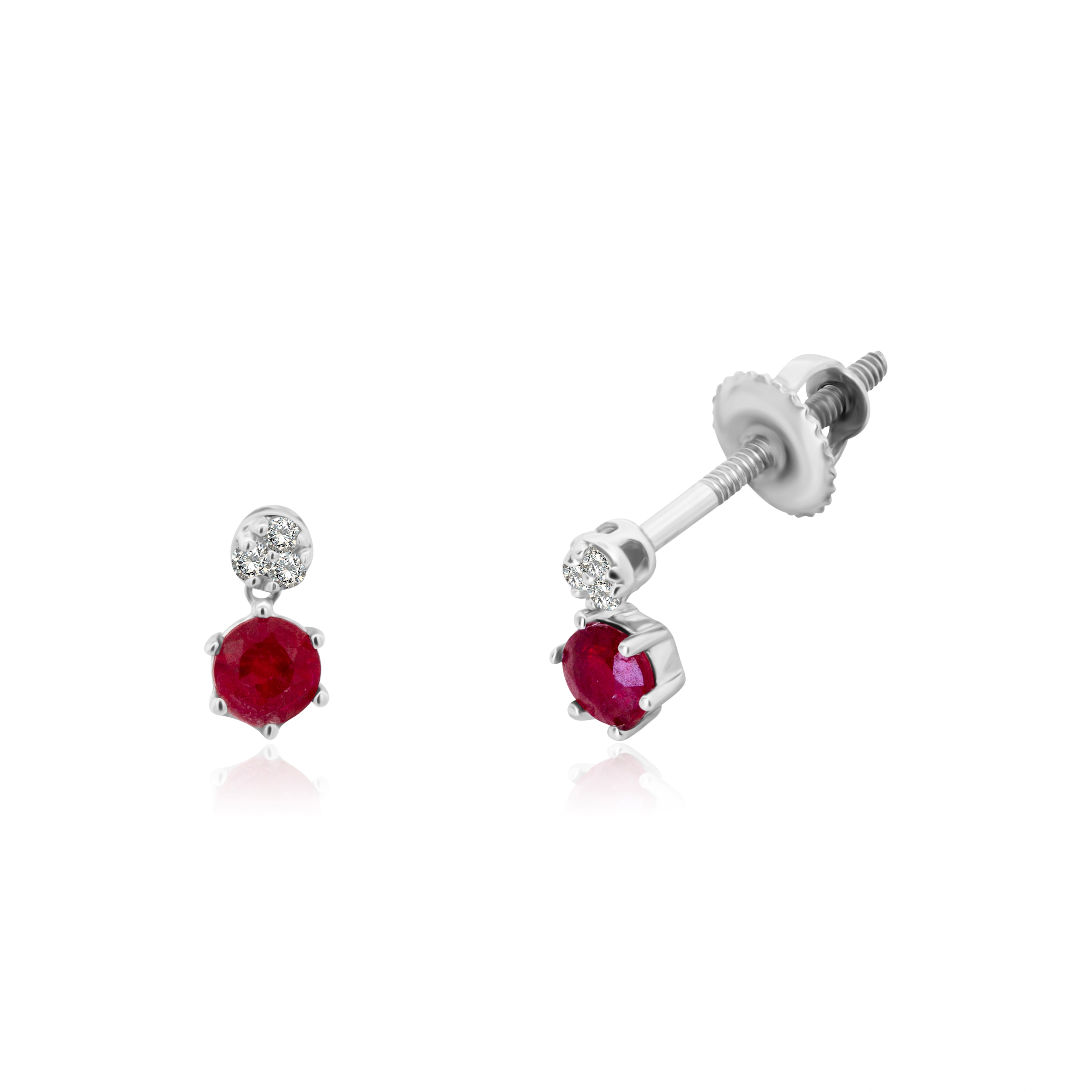 Broqueles Oro Blanco 14K Esmeralda y Rubi BRILLANTES NATURALES .03CT