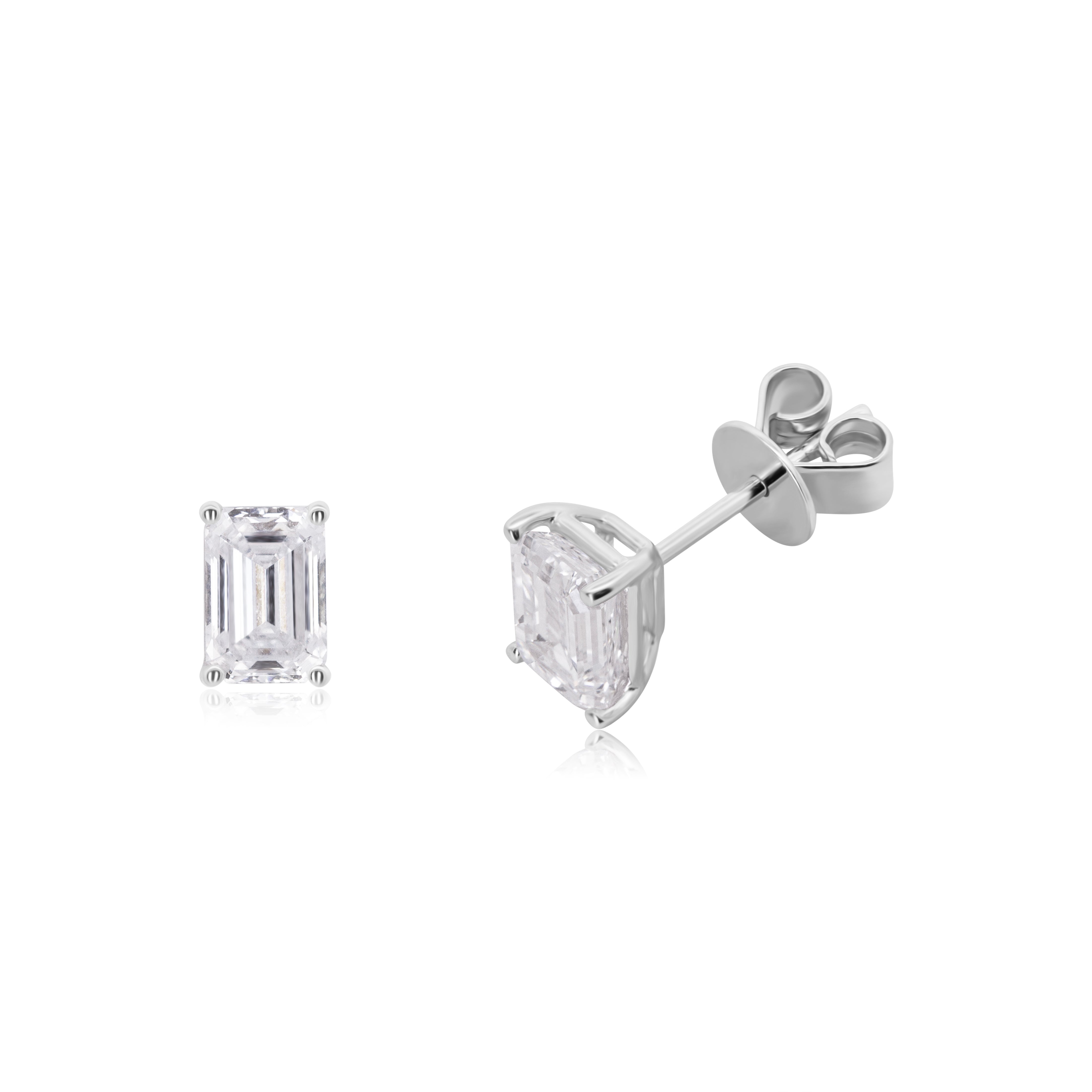 Broquel de Oro Blanco 10K Brillante corte ESMERALDA LAB 2 QUILATE