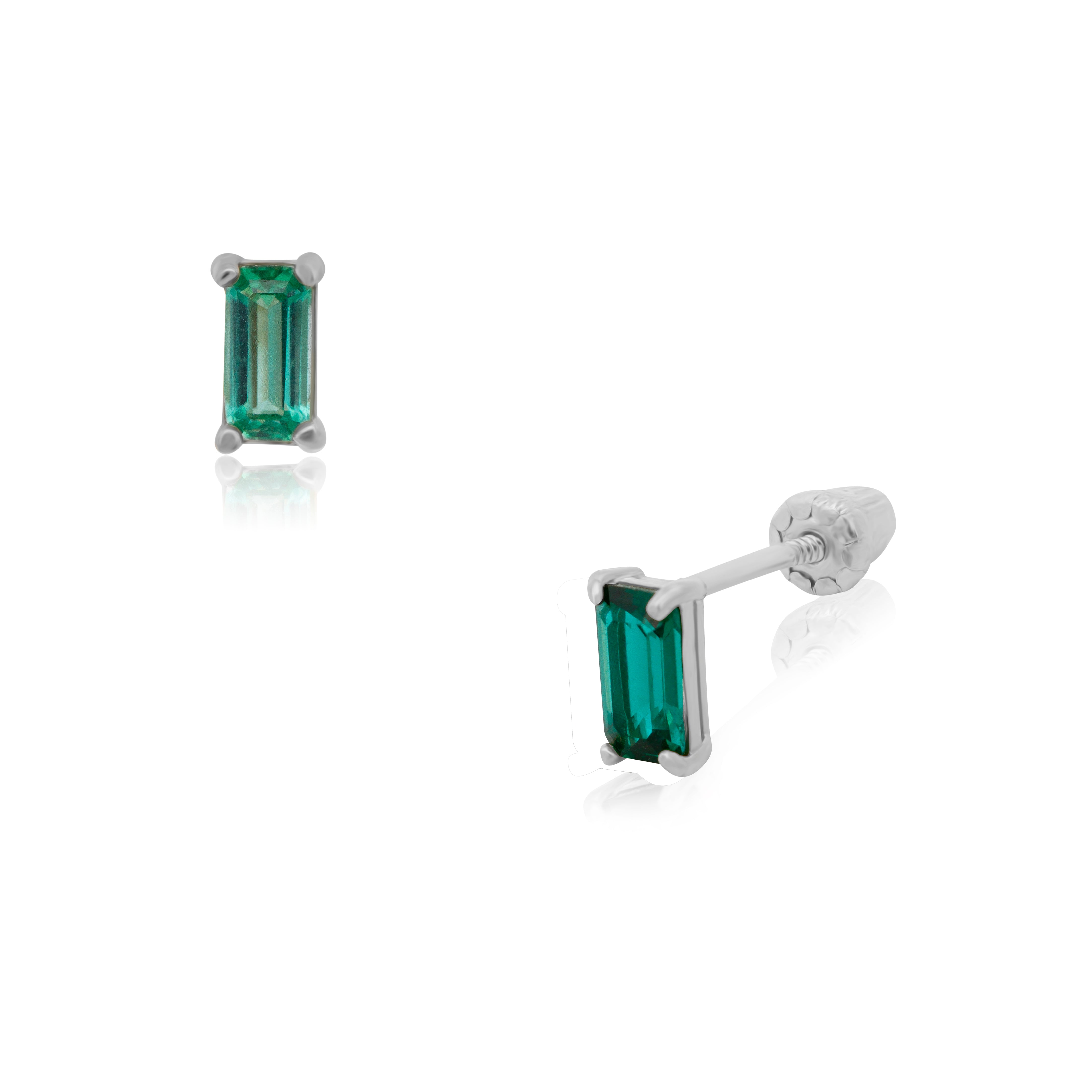 Broquel de Oro 14K Baguette Esmeralda Laboratorio