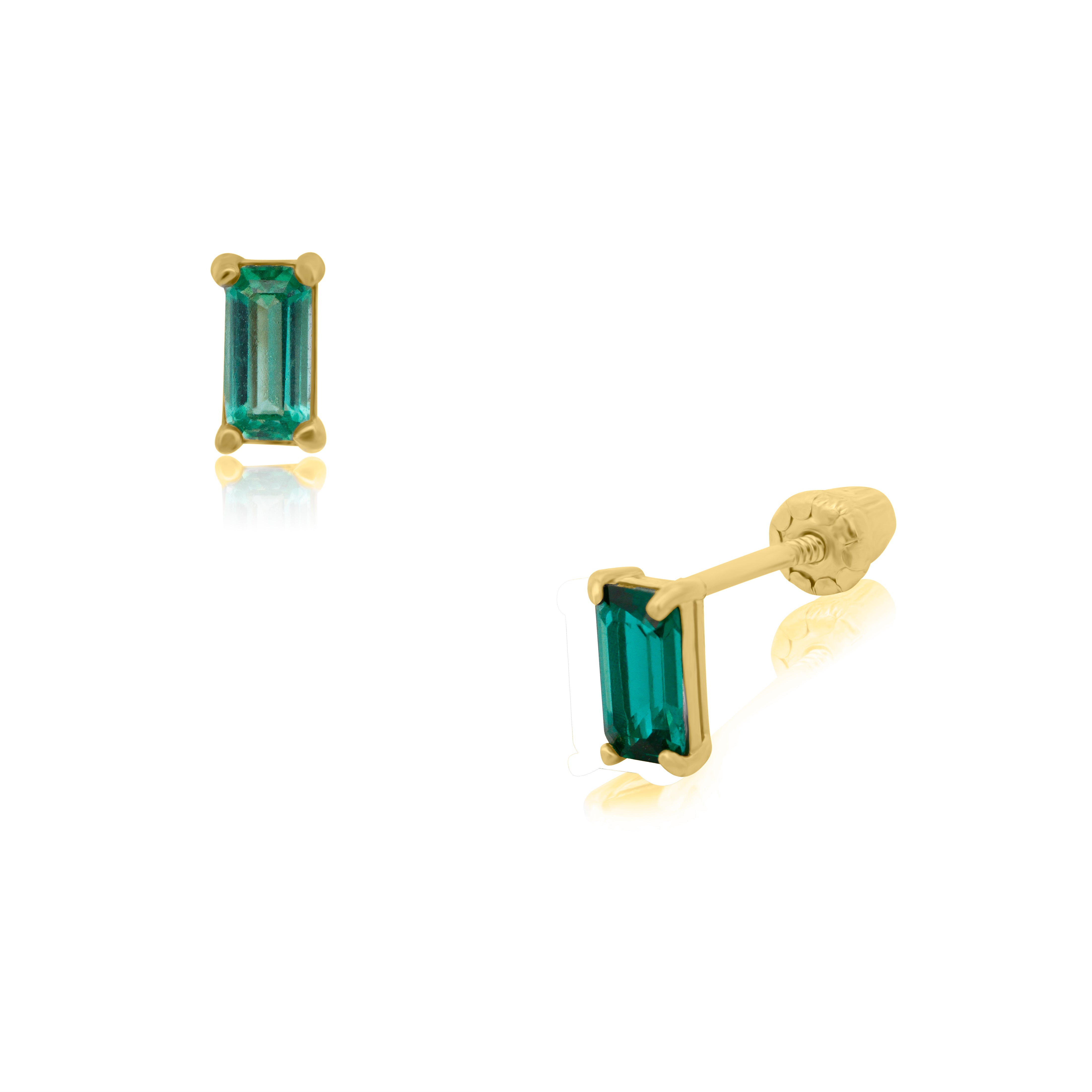 Broquel de Oro 14K Baguette Esmeralda Laboratorio