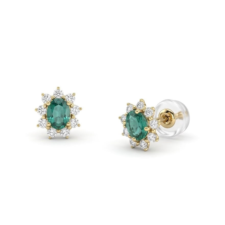 Broqueles de Oro 18K Esmeralda .63ct y BRILLANTE NATURAL .40ct.