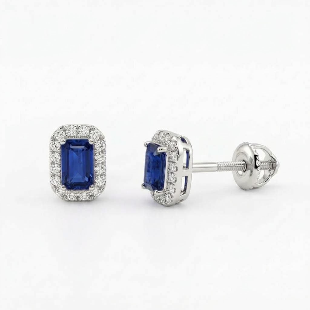Broqueles de Oro 14K Zafiro .35ct. y BRILLANTE NATURAL .09ct.