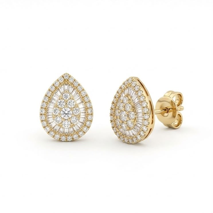 Broqueles de Oro 18K  Gota BRILLANTE NATURAL .72ct