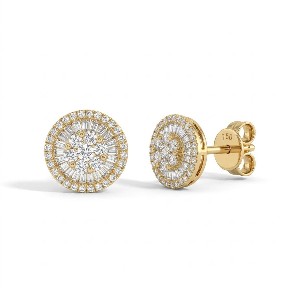 Broqueles de Oro 18K  Redondo BRILLANTE NATURAL .47ct