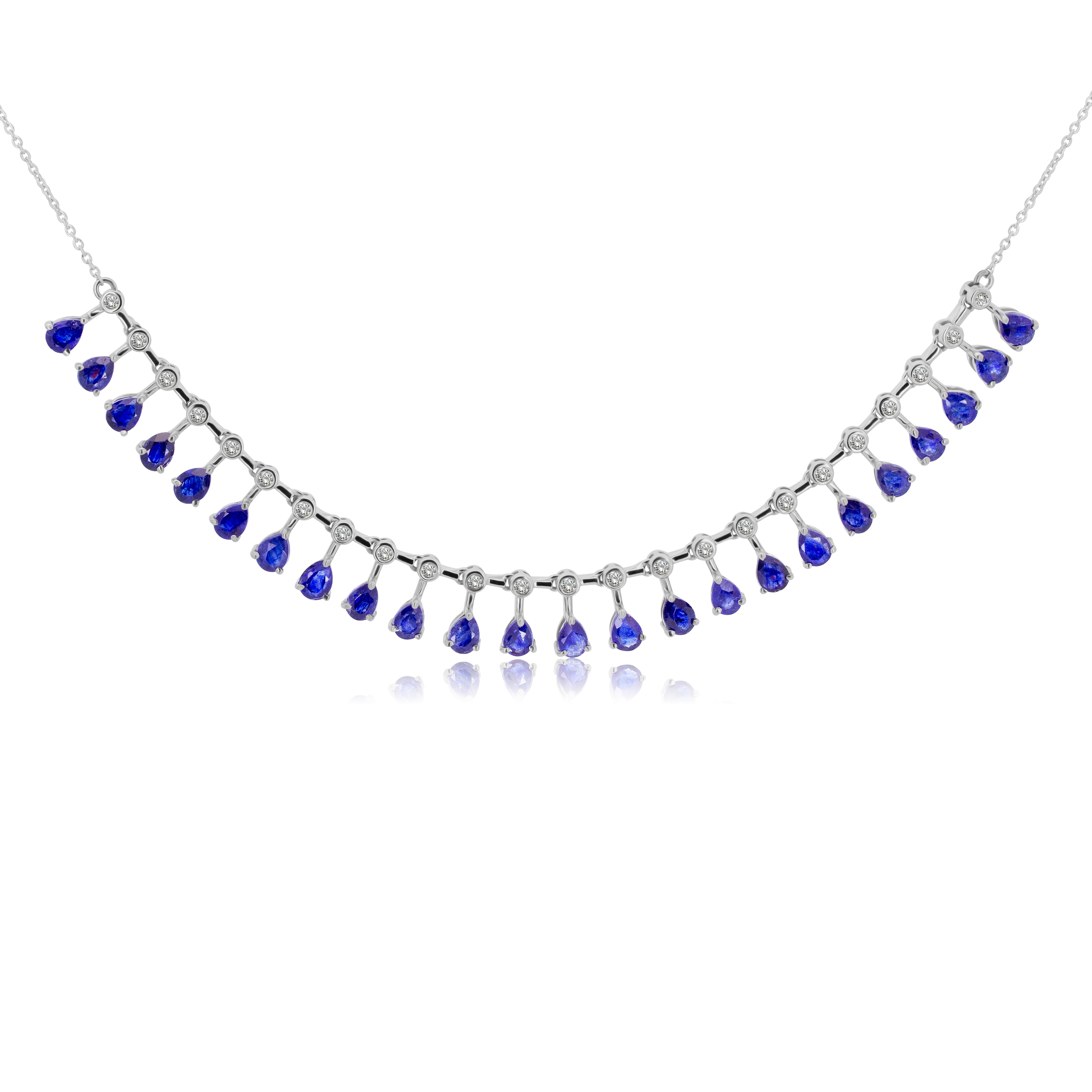 Gargantilla de Oro 14K  Gotas de Zafiros ct con BRILLANTE NATURAL