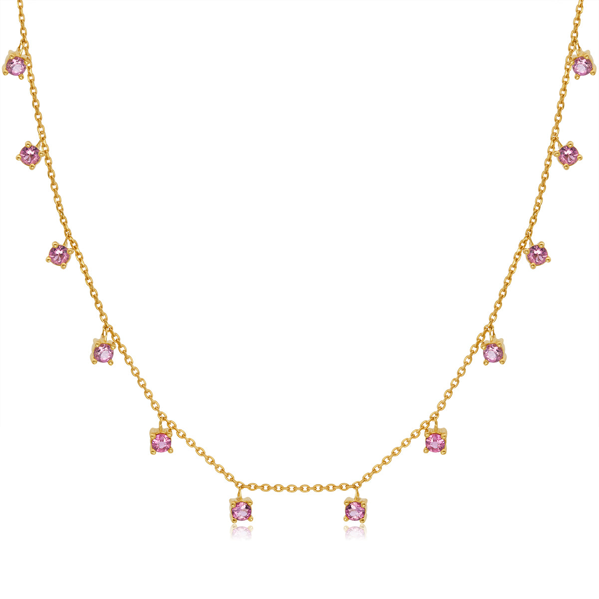 Gargantilla de Oro 14K 12 Turmalina Rosa Colgantes .61ct.