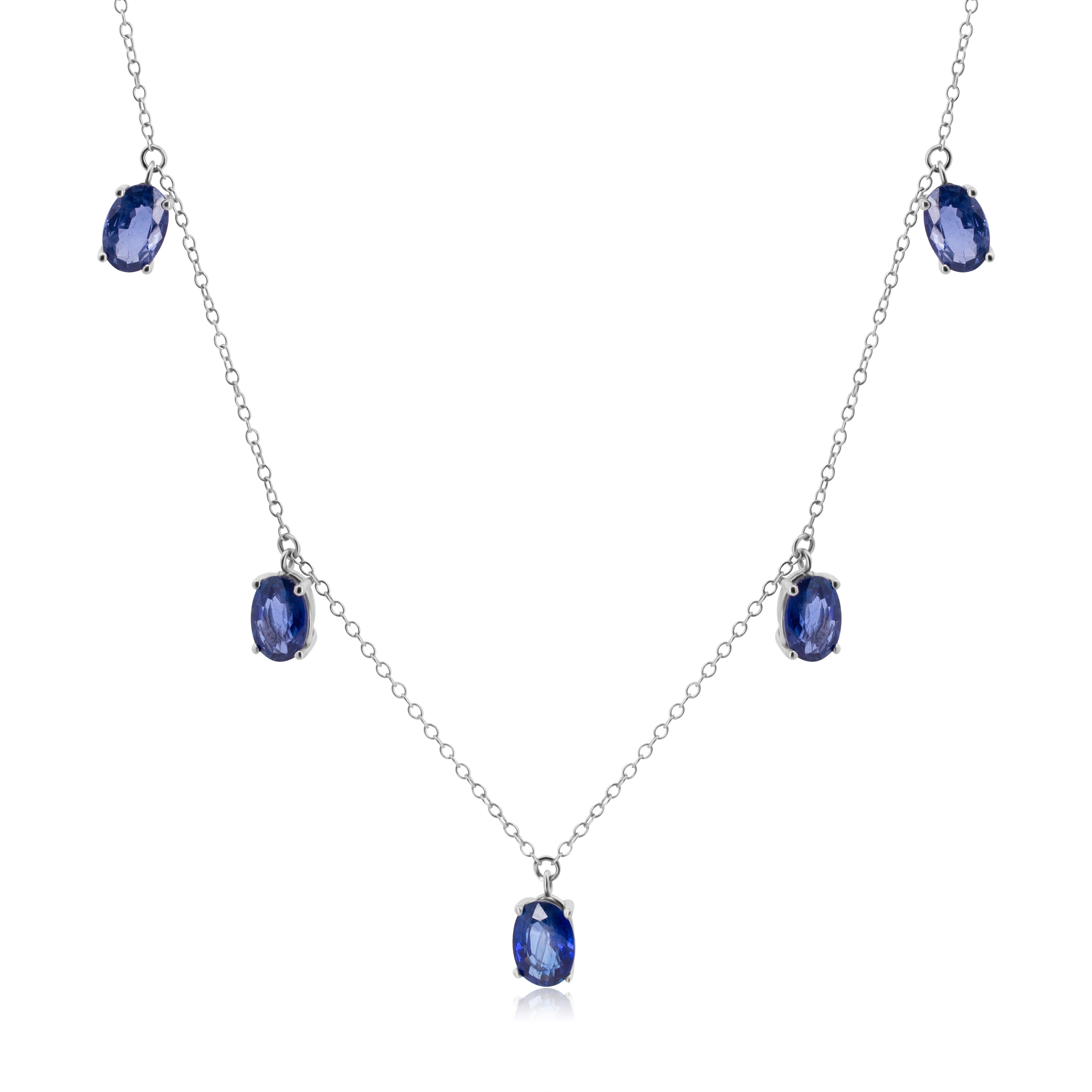 Gargantilla de Oro Blanco 14K Con 5 Zafiros Corte Oval