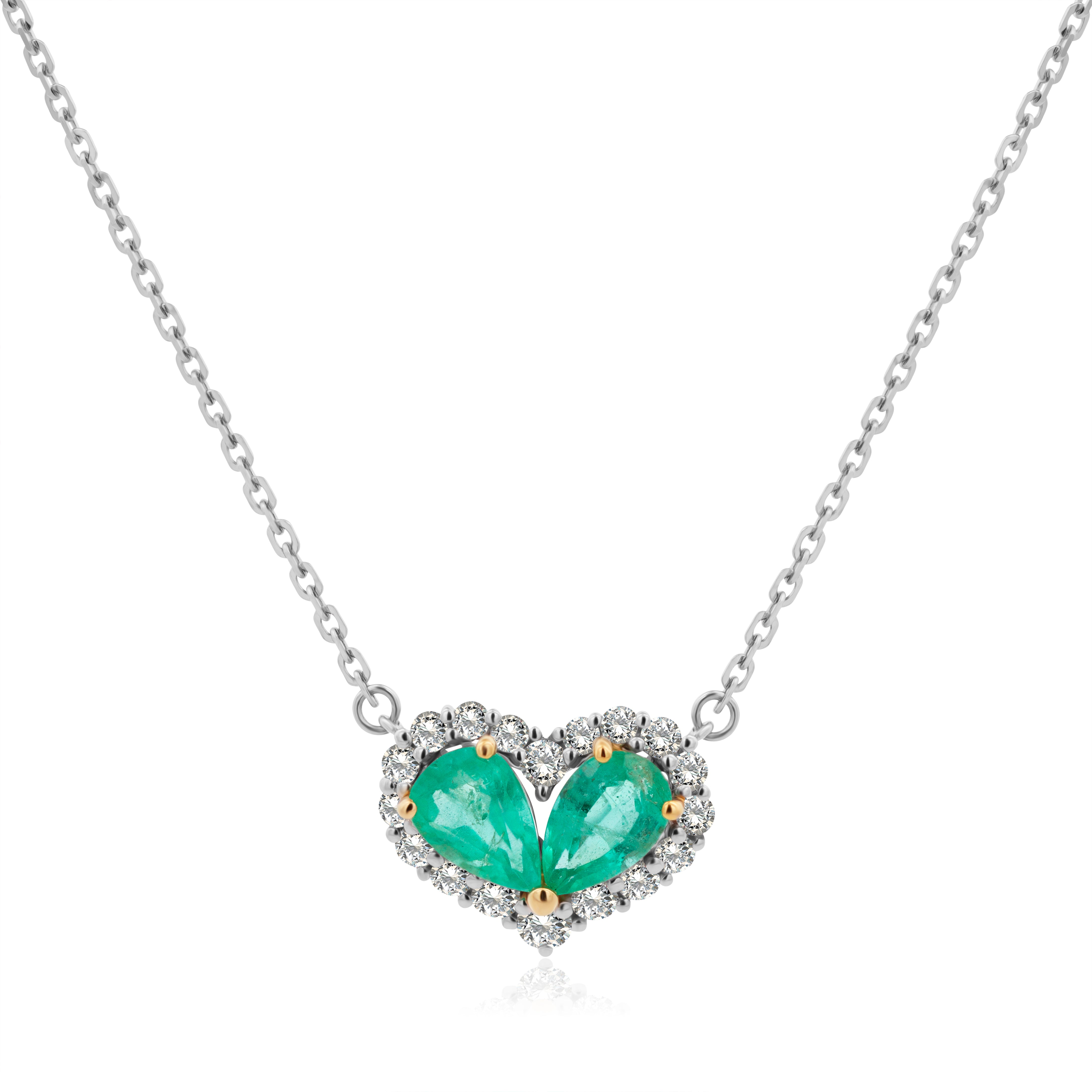 Gargantilla de Oro Blanco 18K   Corazón de Esmeraldas .78ct y Brillante Natural .30ct