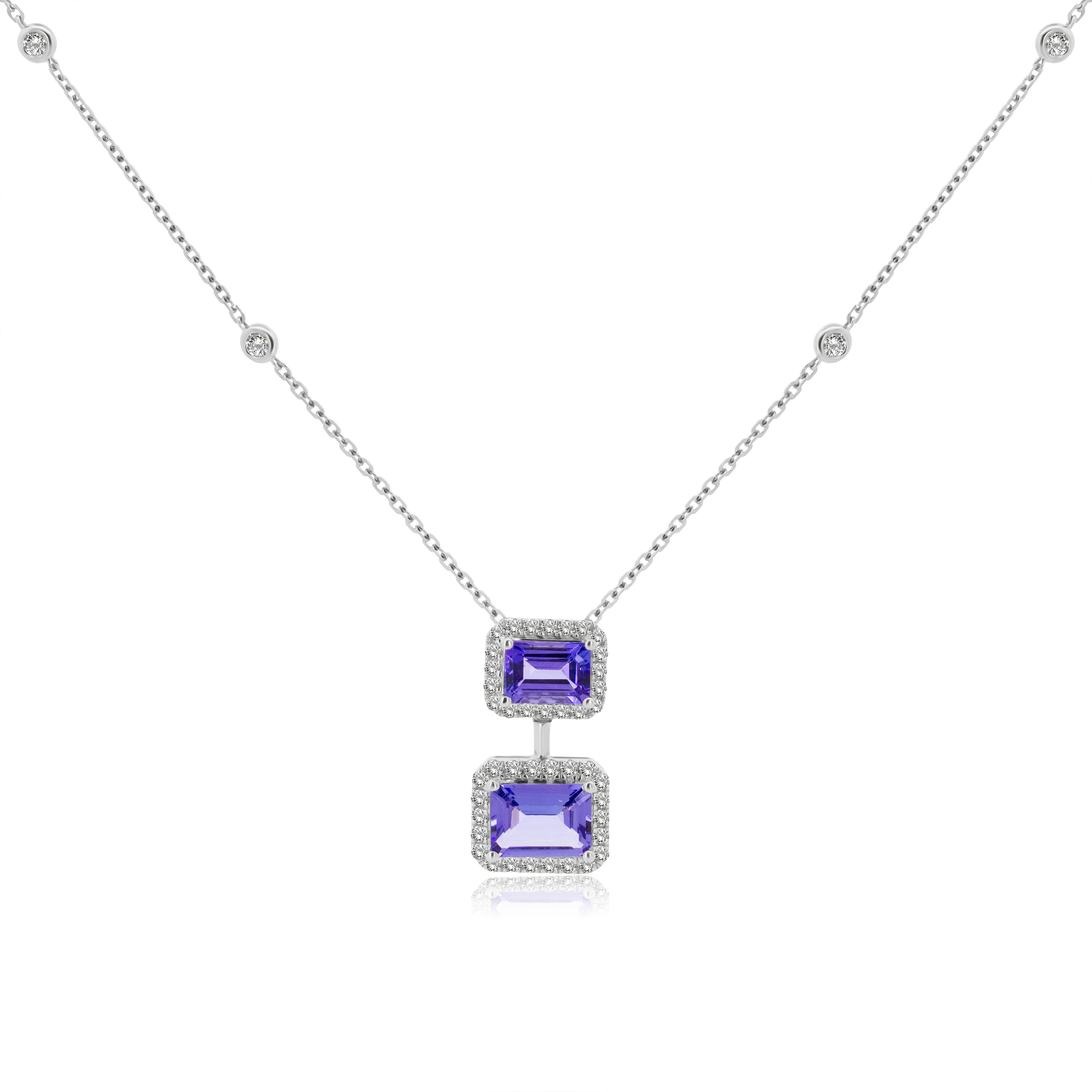 Gargantilla de Oro Blanco 18K Tanzanitas 2.73ct y Brillantes Naturales .61ct