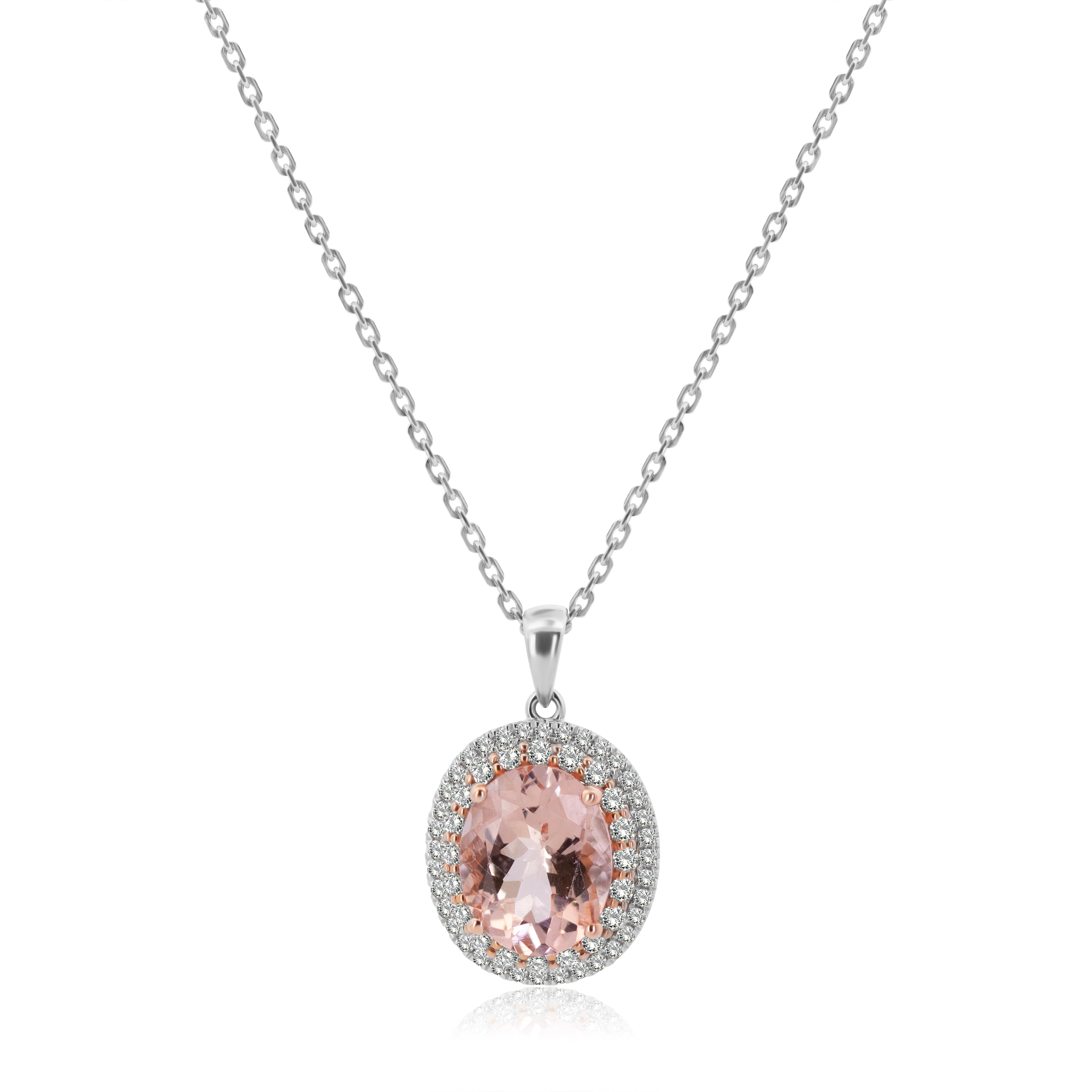 Gargantilla de Oro Blanco 18K Dije de Morganita 2.23ct y Brillantes Naturales .39ct