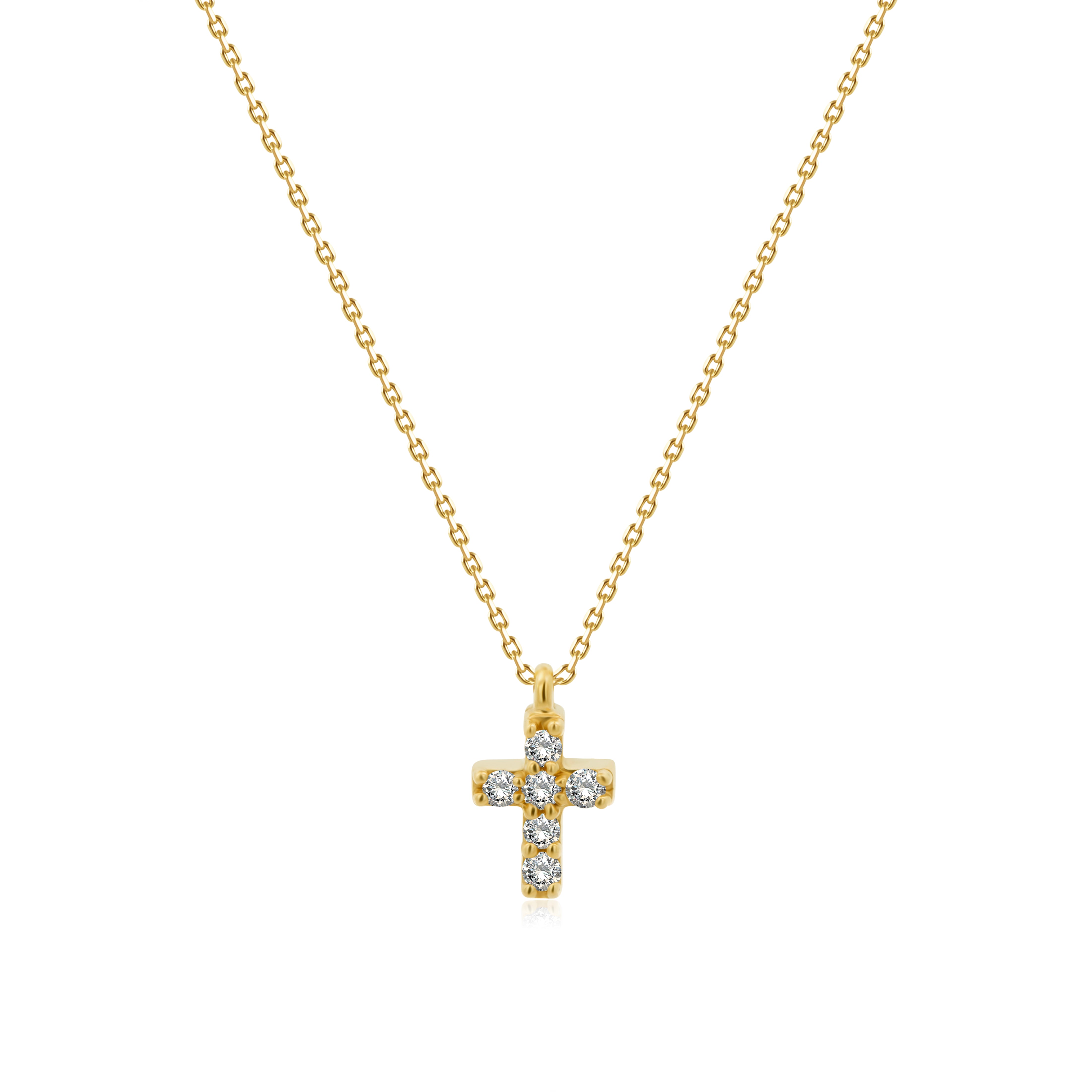 Gargantilla de Oro 14K Cruz Cuadrada  BRILLANTE NATURAL .05ct.