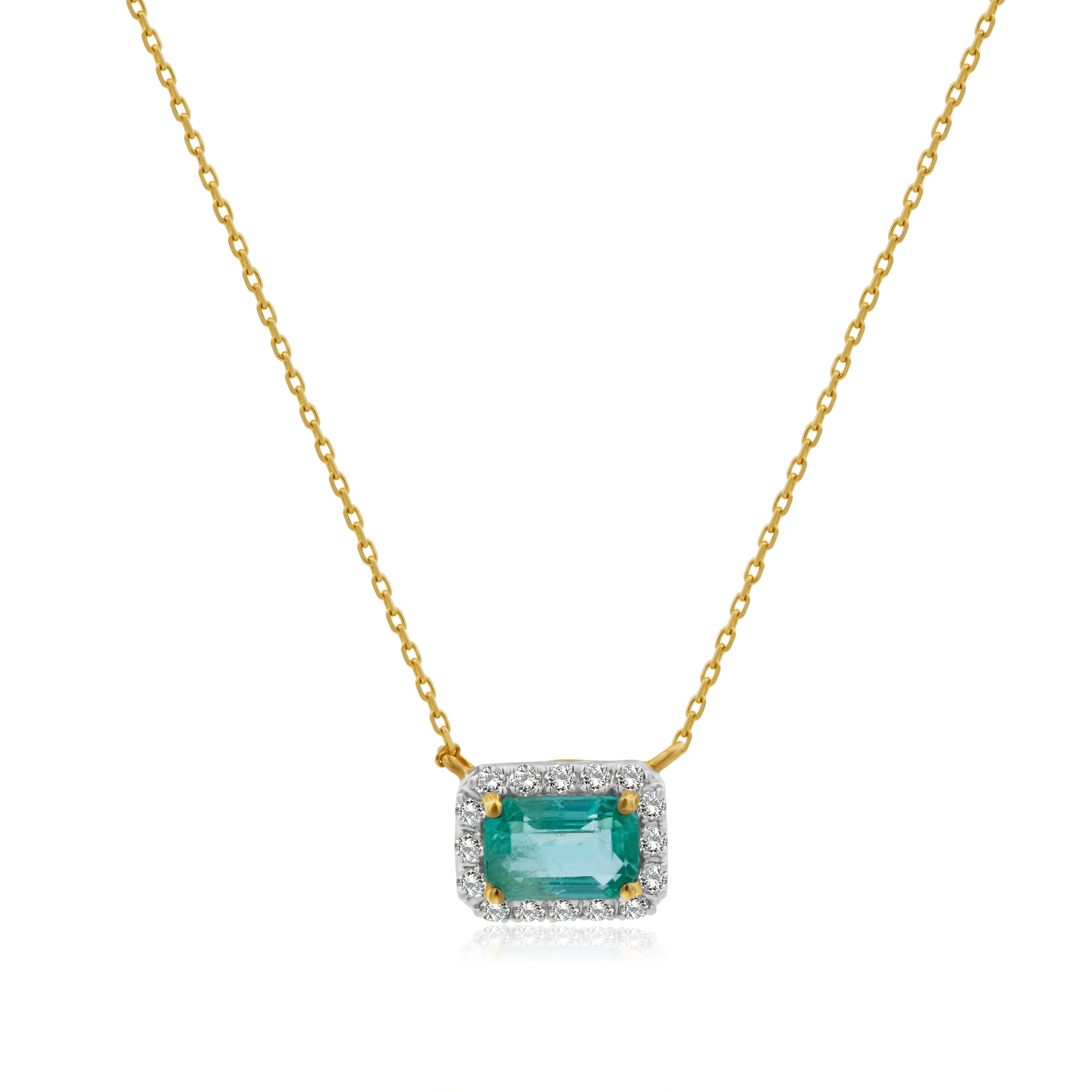 Gargantilla de Oro 14K Esmeralda y BRILLANTE NATURAL .16ct.