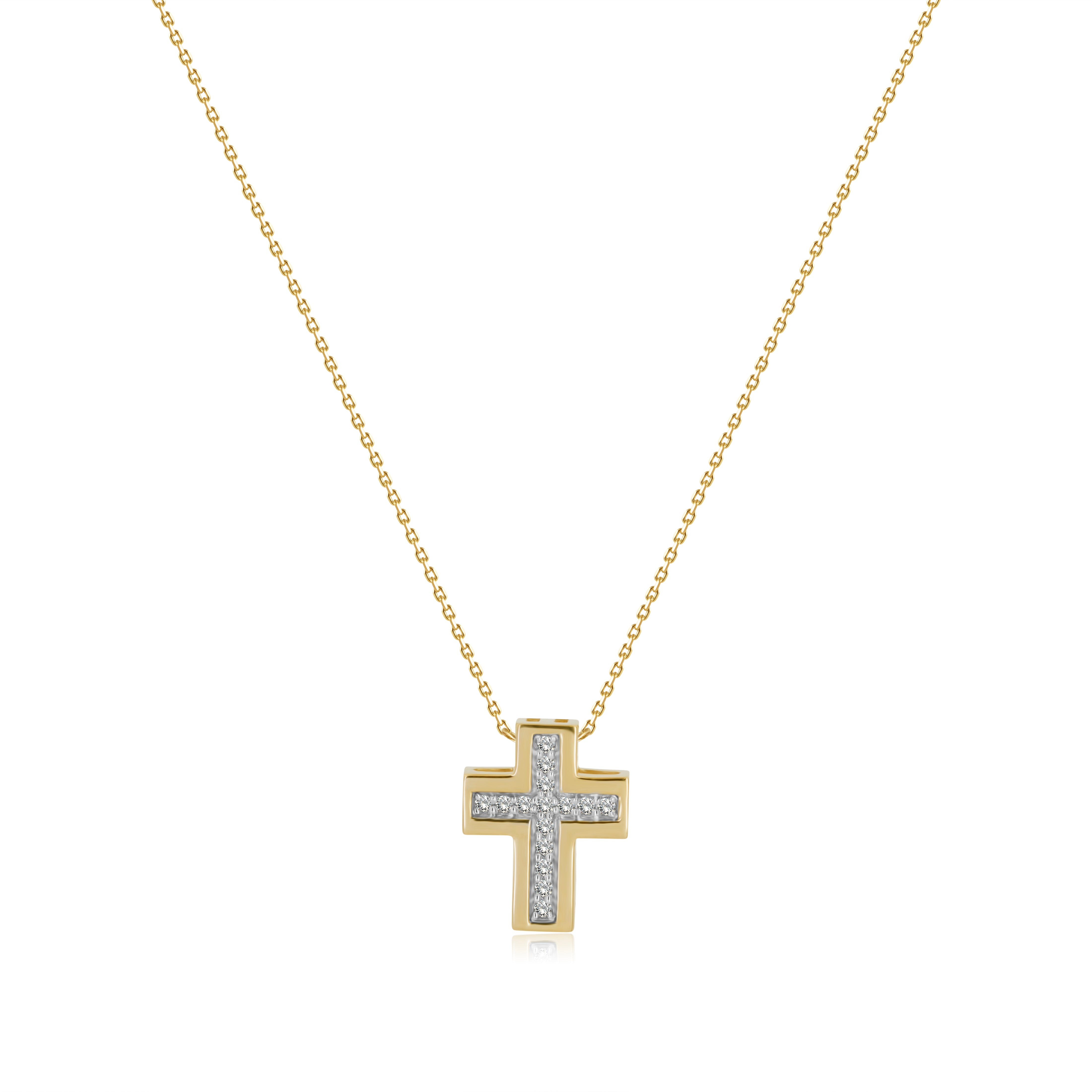Gargantilla de Oro 14K   Cruz Biselada BRILLANTE NATURAL