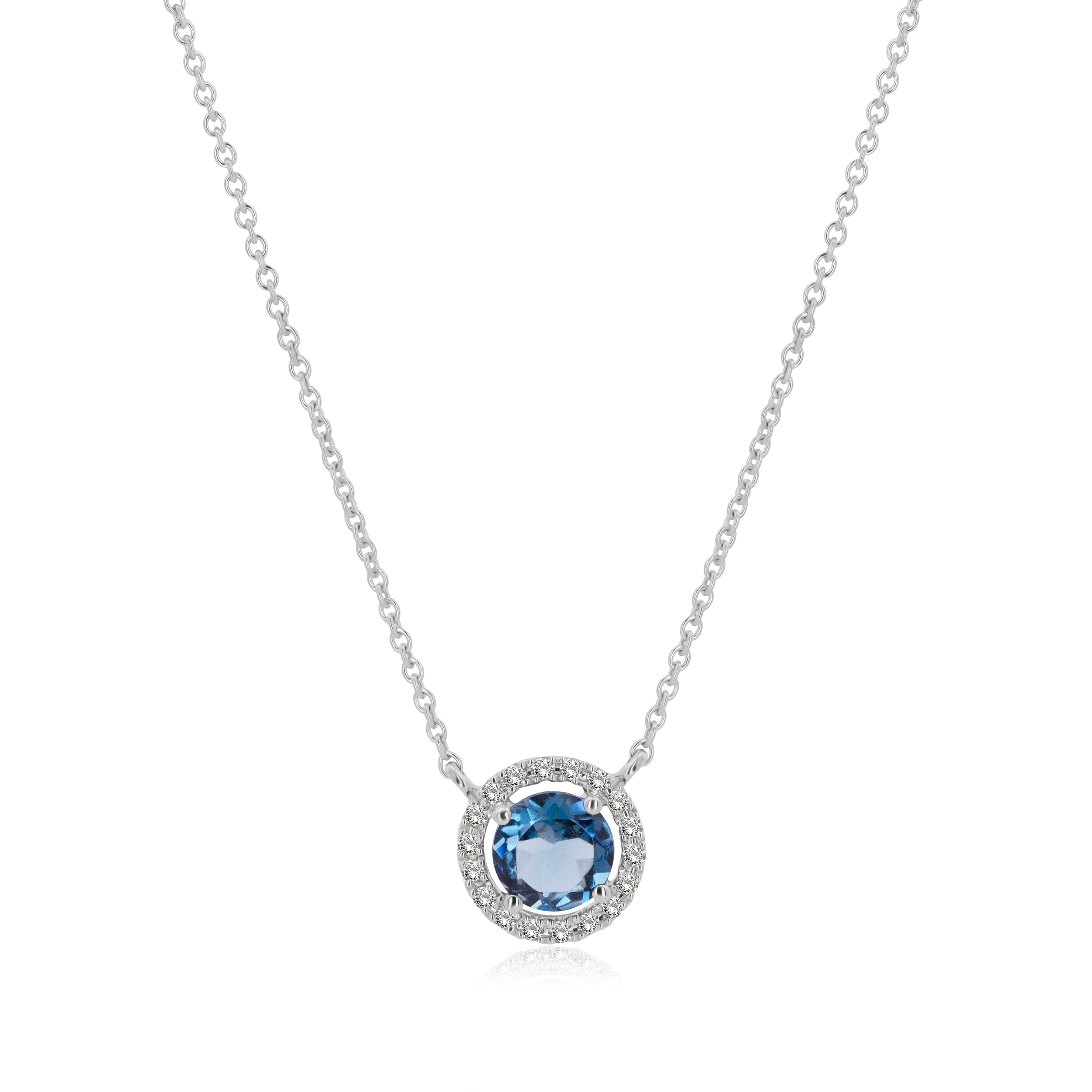 Gargantilla de Oro 14K  Halo de Topacio .70ct con BRILLANTE NATURAL .08ct.