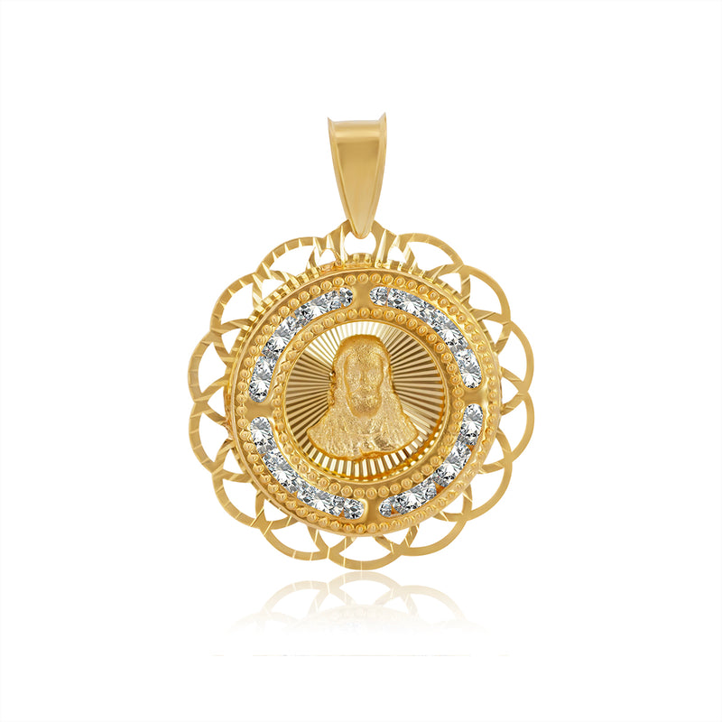 Medalla Redonda Sagrado Corazón, Perímetro de Ondas - Oro 10K