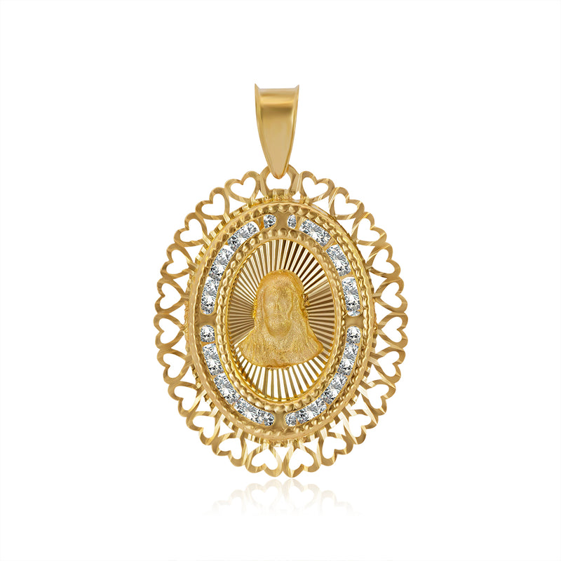 Medalla Ovalada Sagrado Corazón, Perímetro de Corazones - Oro 10K