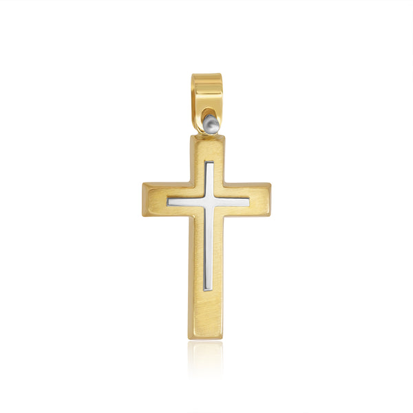 Cruz cúbica con Cruz Platinada - Oro Amarillo 10K