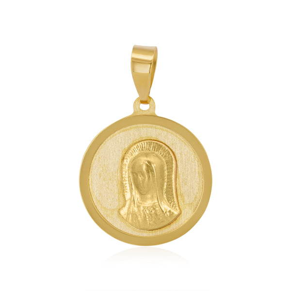 Medalla Redonda Rostro Virgen Guadalupe Matte - Oro Amarillo 10K