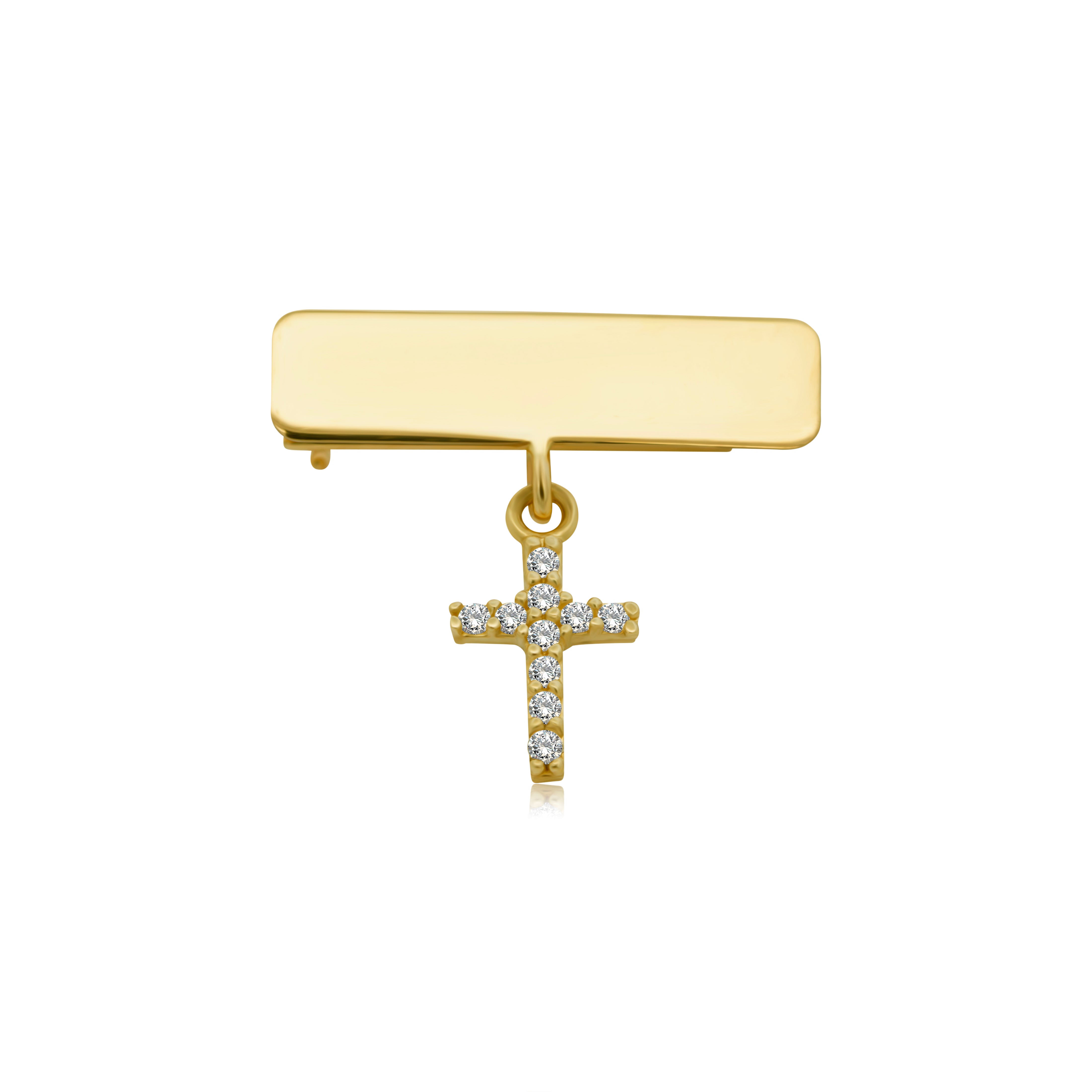Segurito de Oro 14K con Placa y Cruz Mini Zirconias