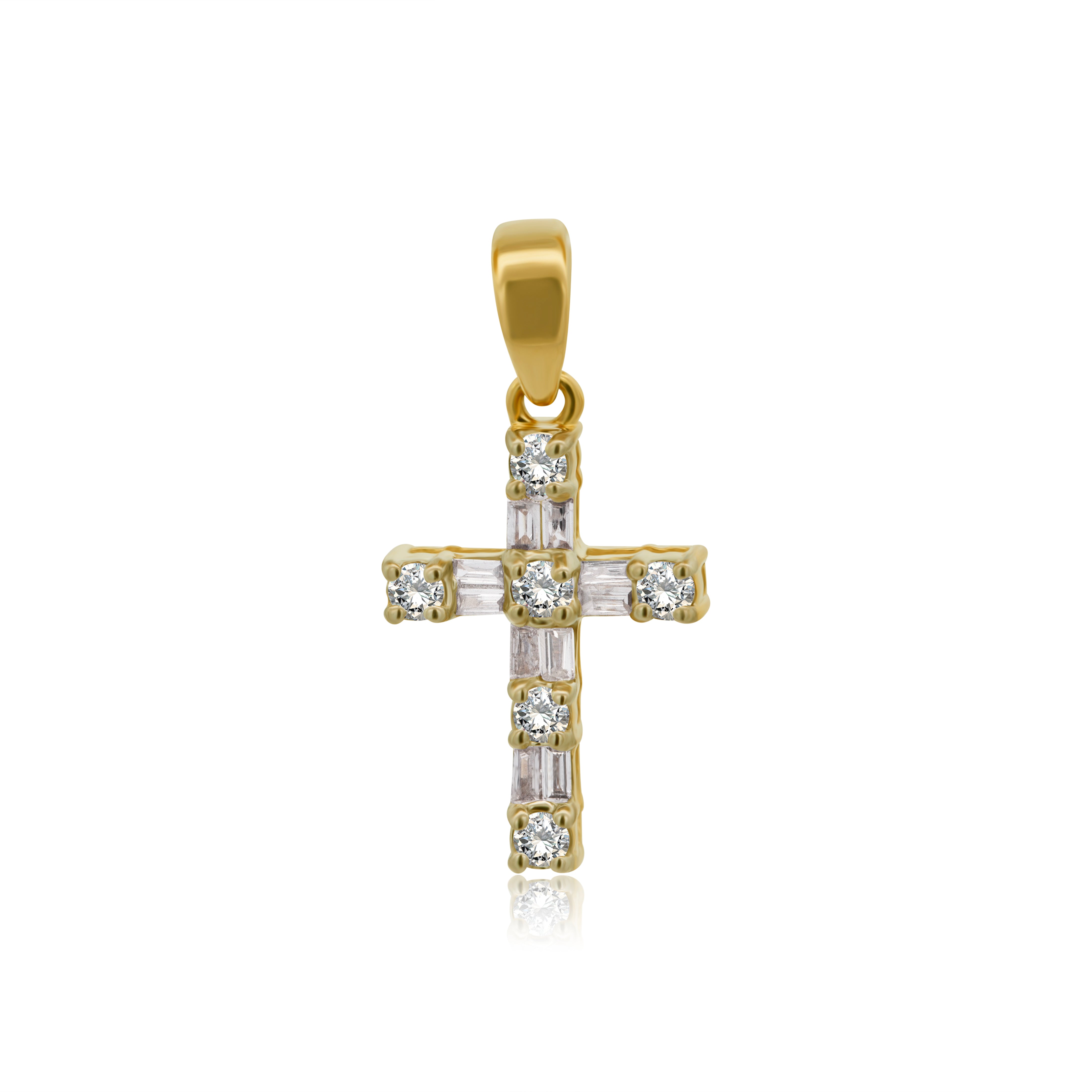 Dije de Oro 10K Cruz Con Brillante Natural, .17ct