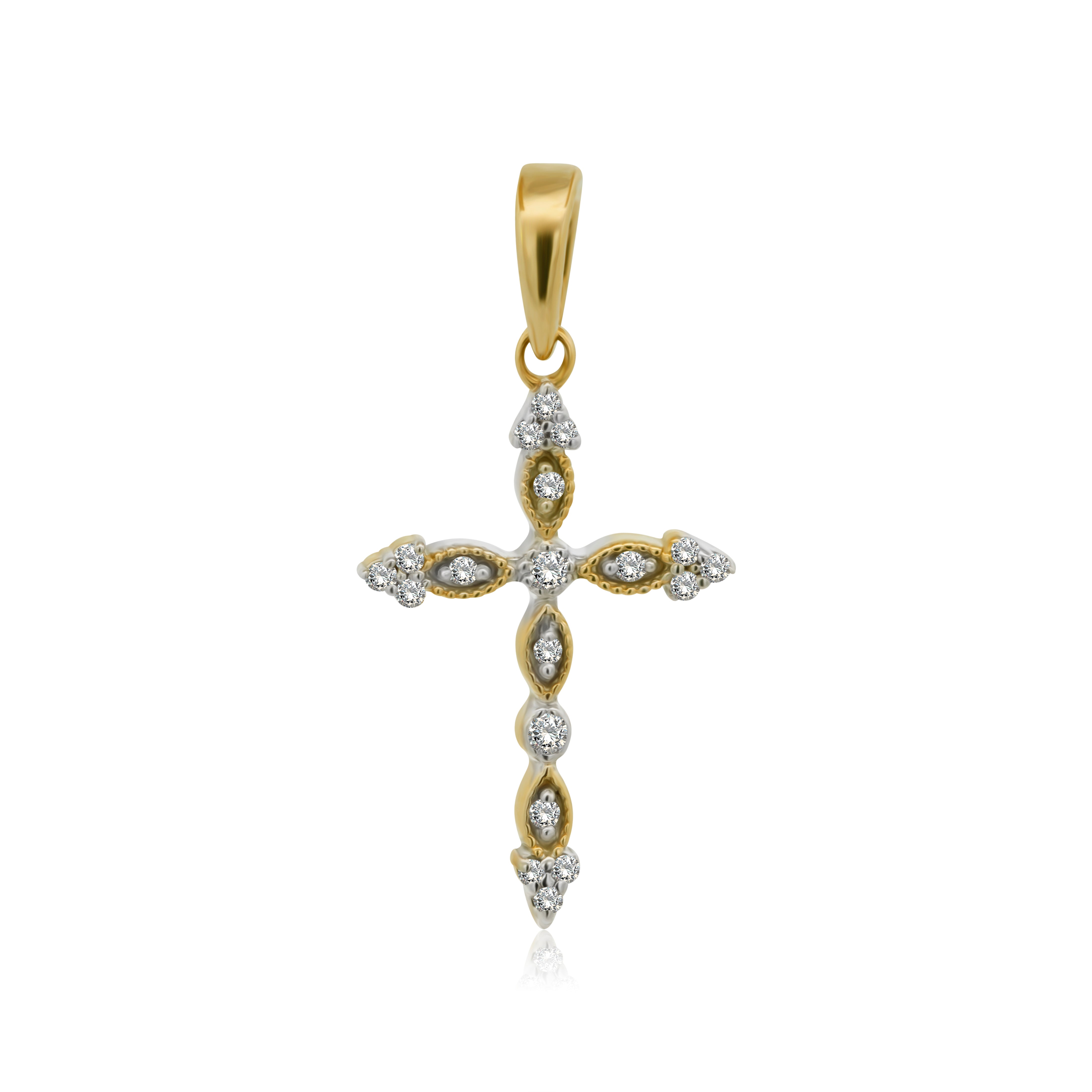 Dije de Oro 10K Cruz Con Brillante Natural, .10ct