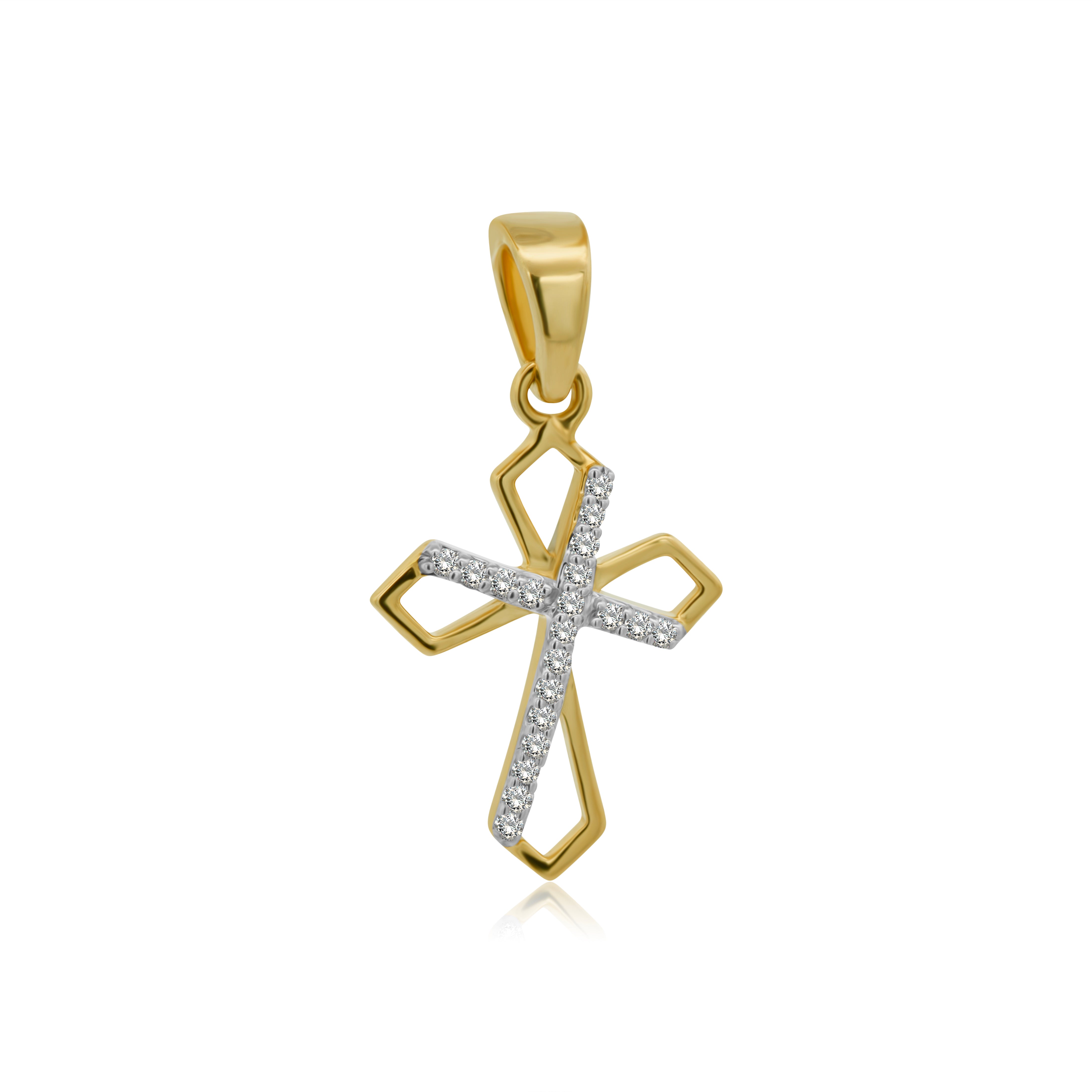 Dije de Oro 10K Cruz Con Brillante Natural, .05ct