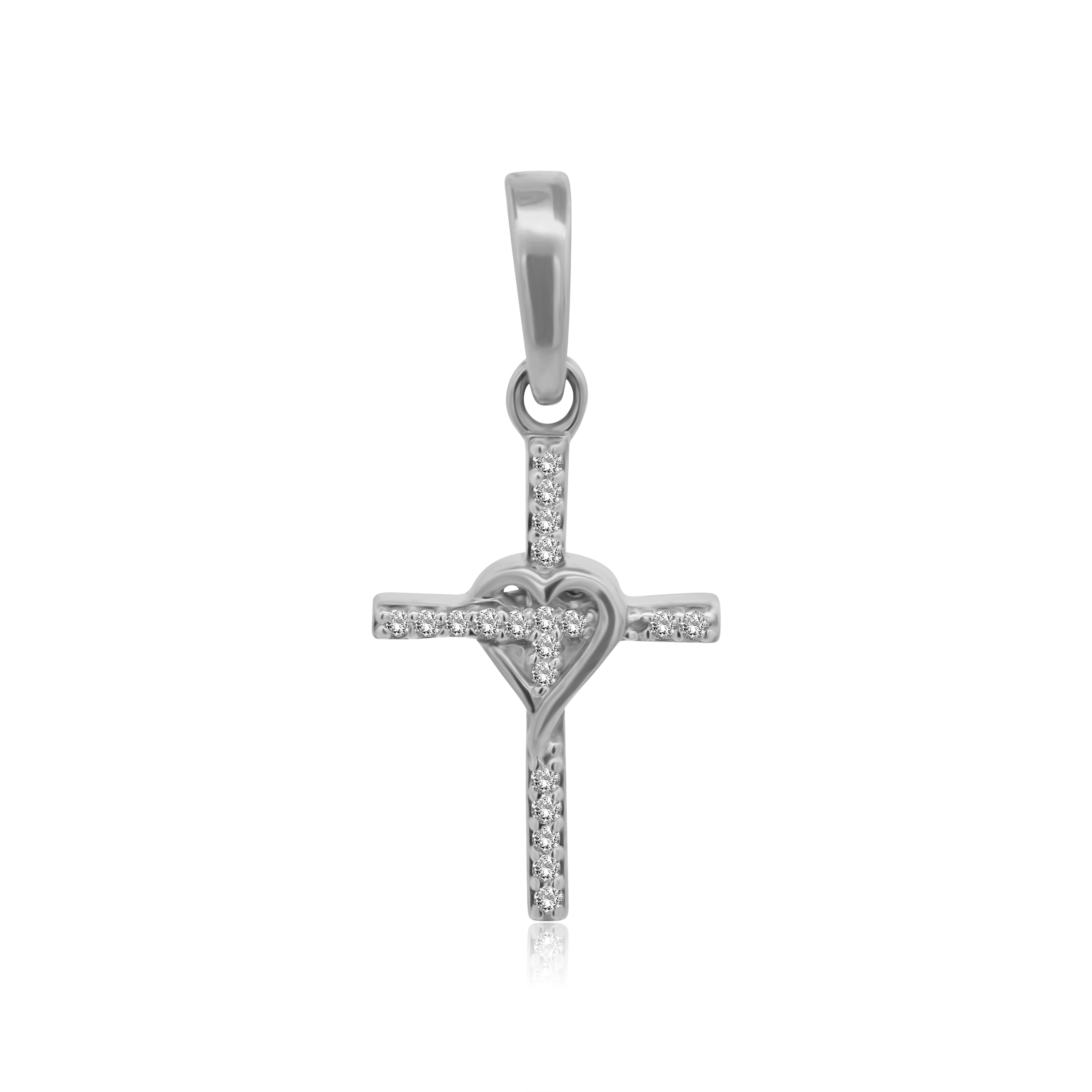 Dije de Oro 10K Cruz Con Corazón Brillante Natural, .05ct