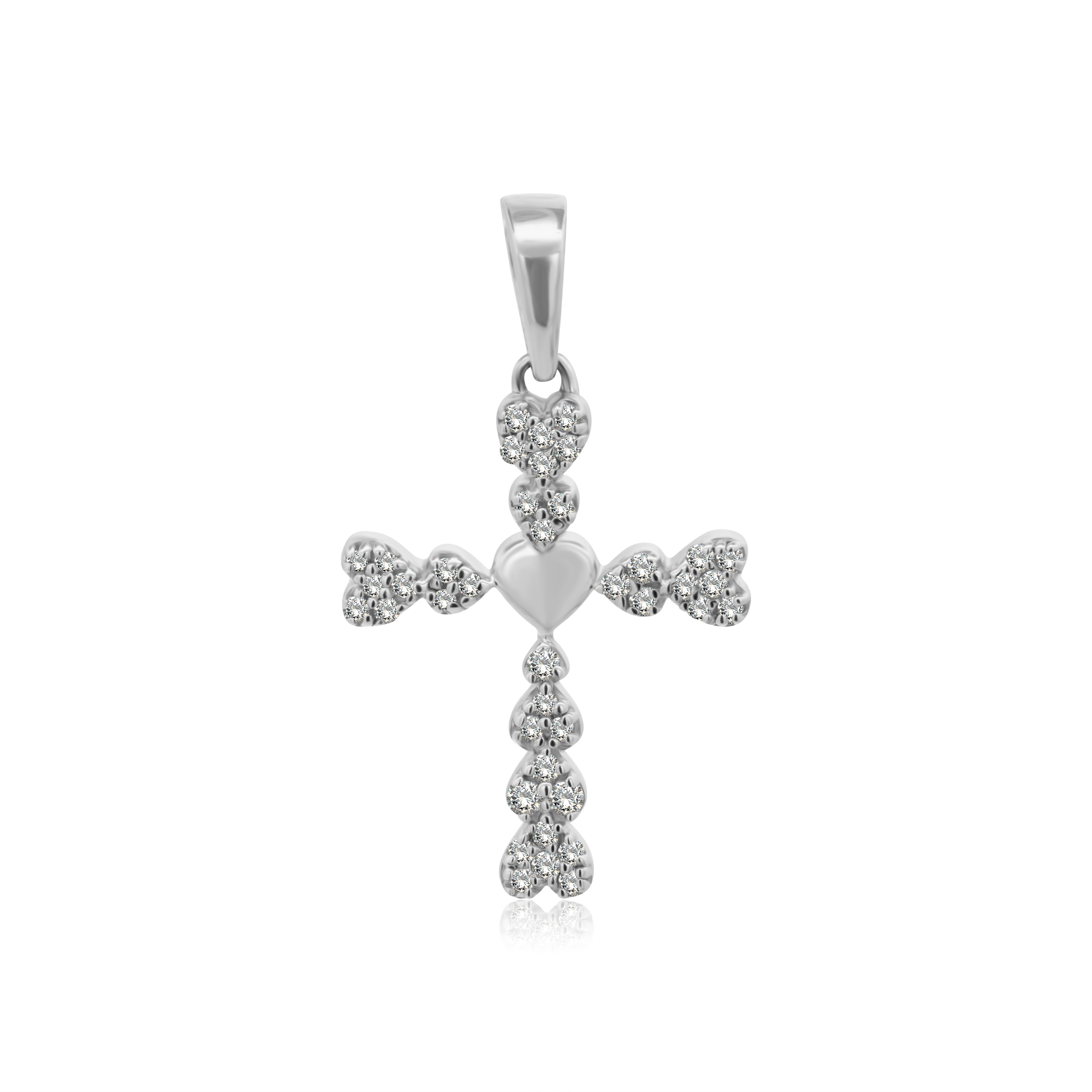Dije de Oro 10K Cruz Corazónes Brillante Natural, .10ct