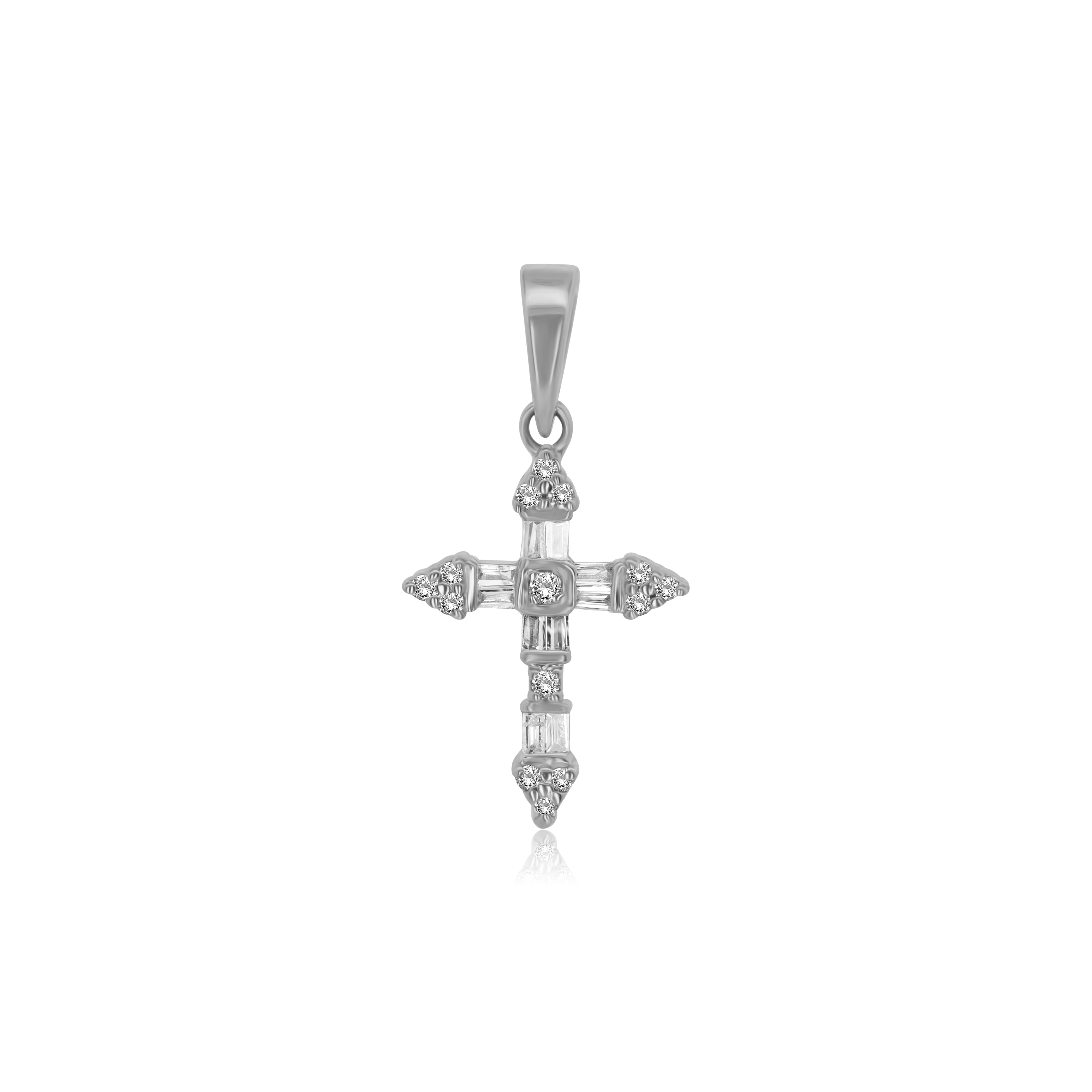 Cruz de Oro 10K Baguettes con Extremos Punta Brillante Natural .10ct